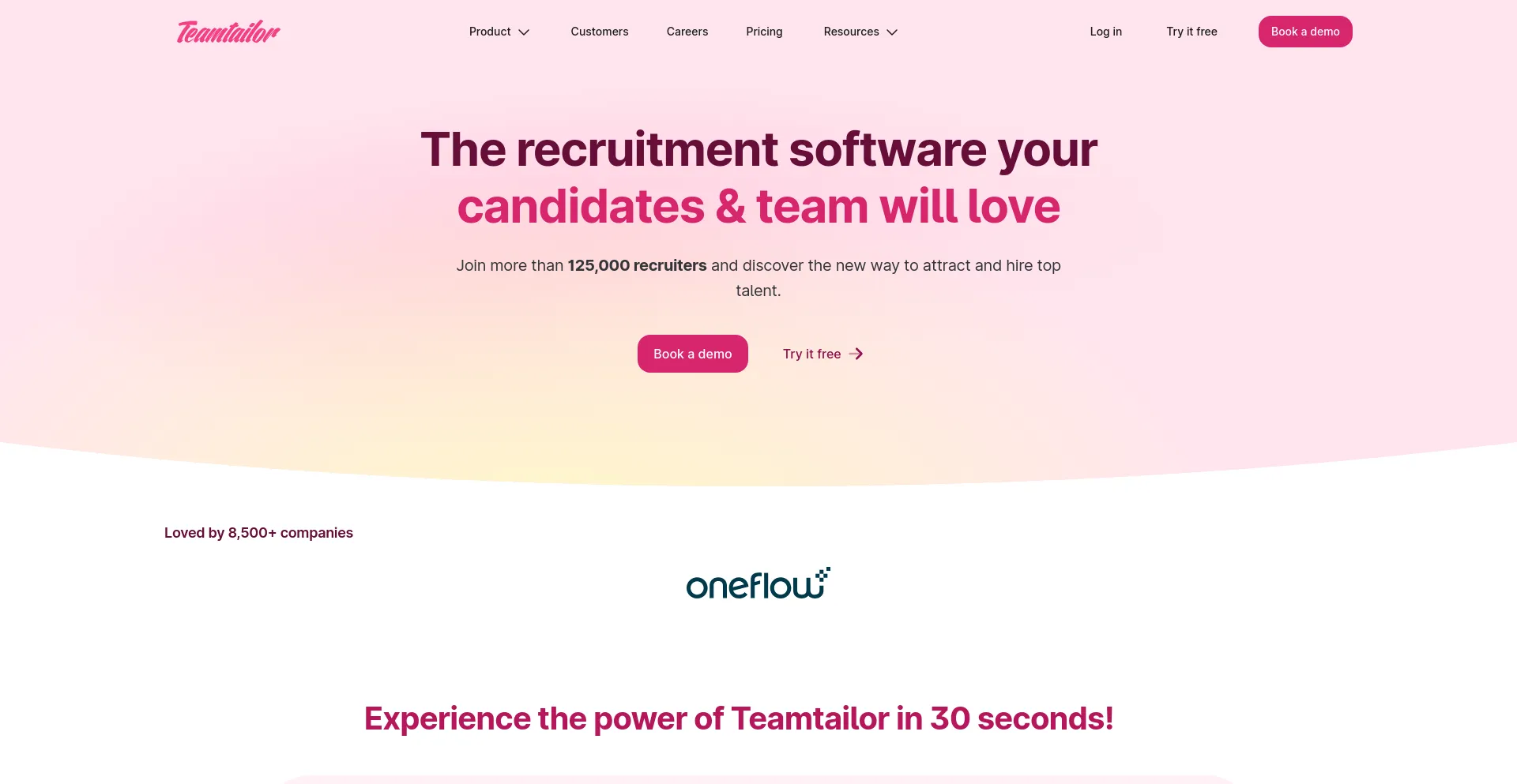 Screenshot of teamtailor.com homepage