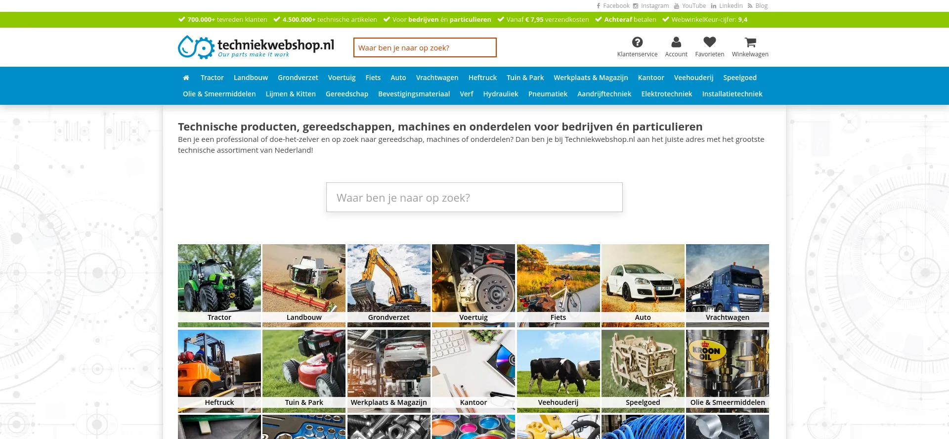 Screenshot of techniekwebshop.nl homepage