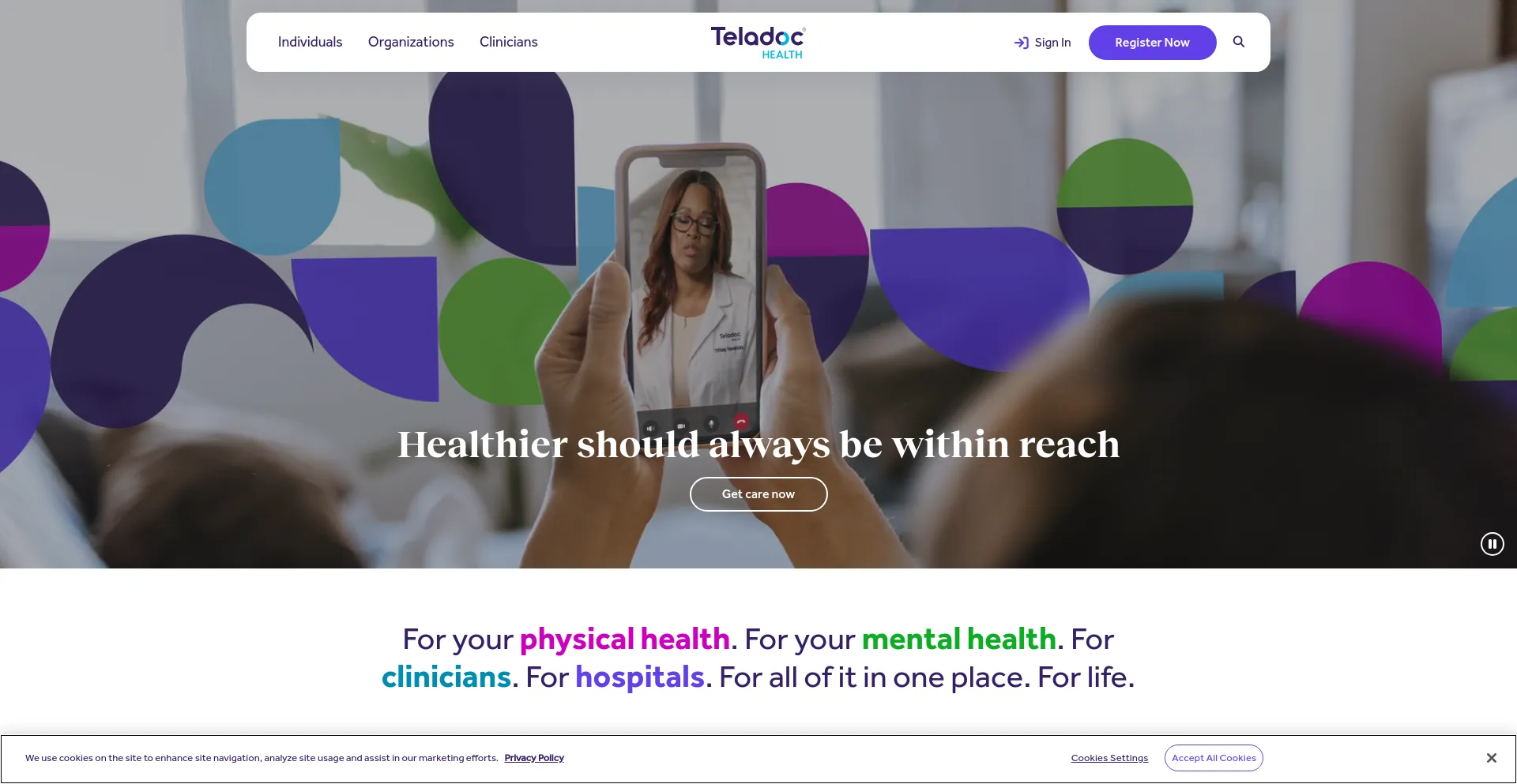 Screenshot of teladoc.com homepage