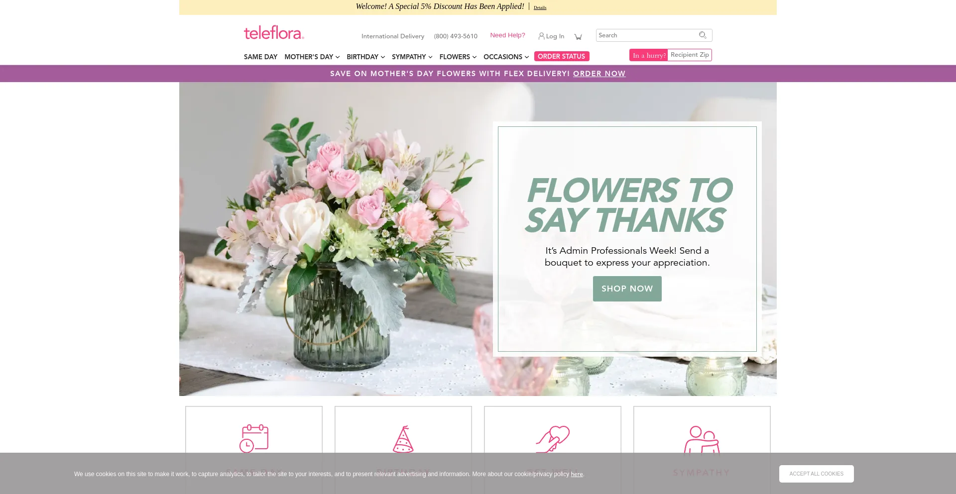 Screenshot of teleflora.com homepage