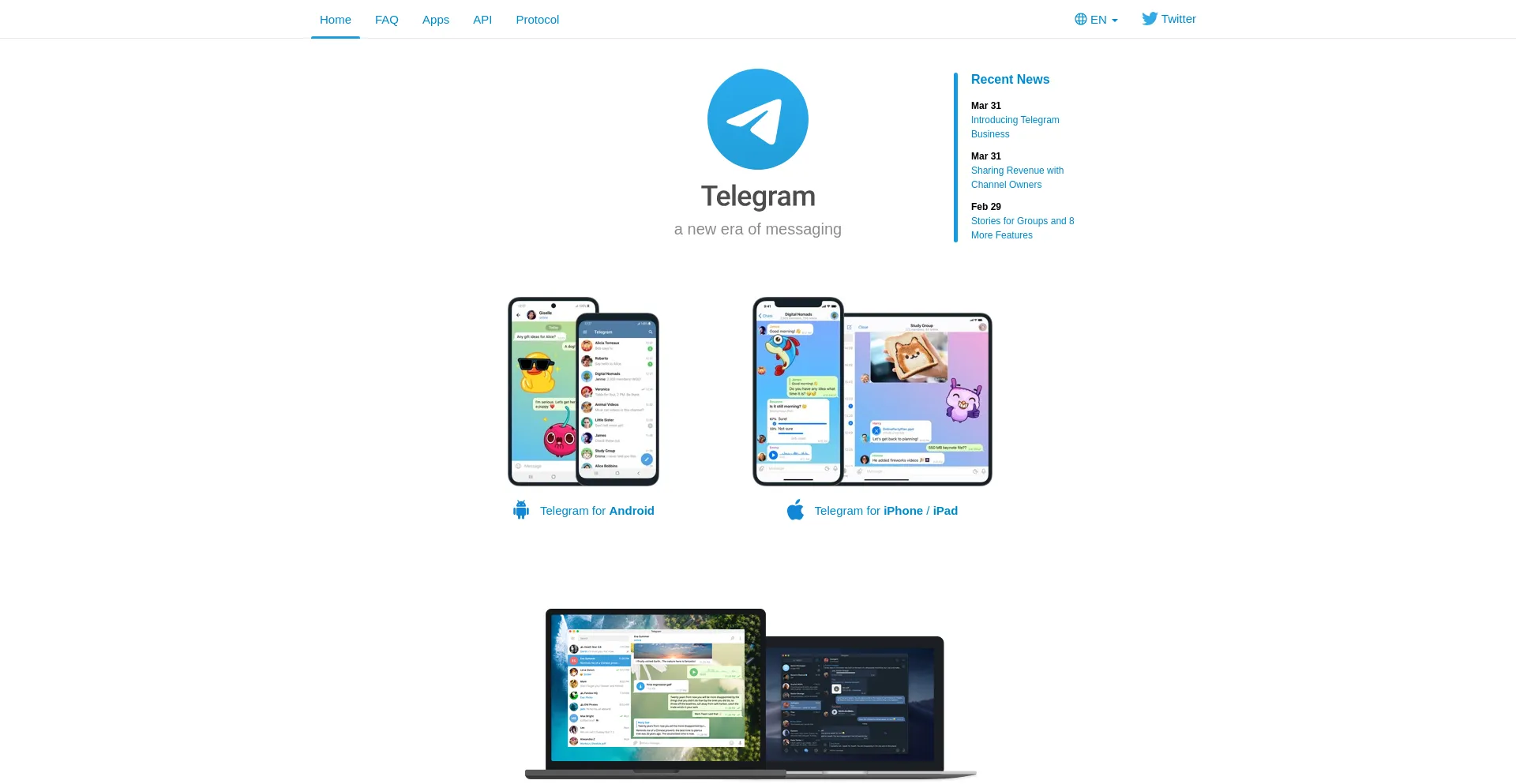 Screenshot of telegram.org homepage