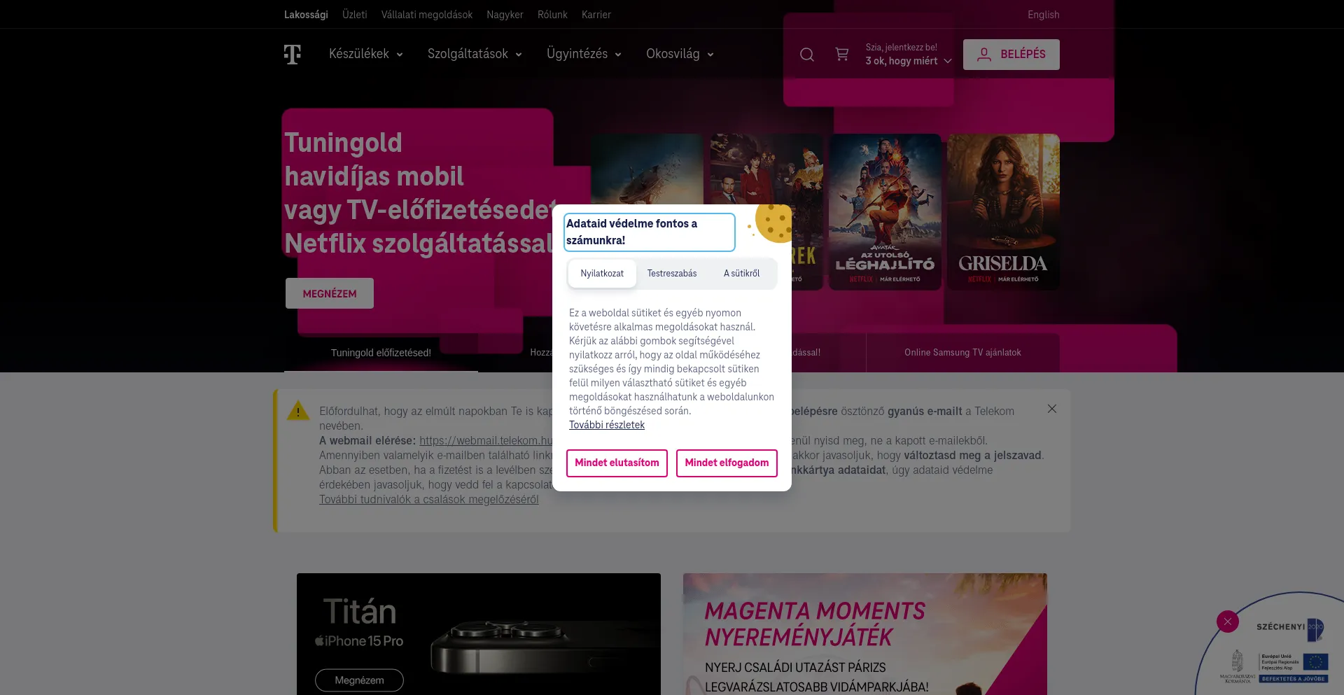 Screenshot of telekom.hu homepage