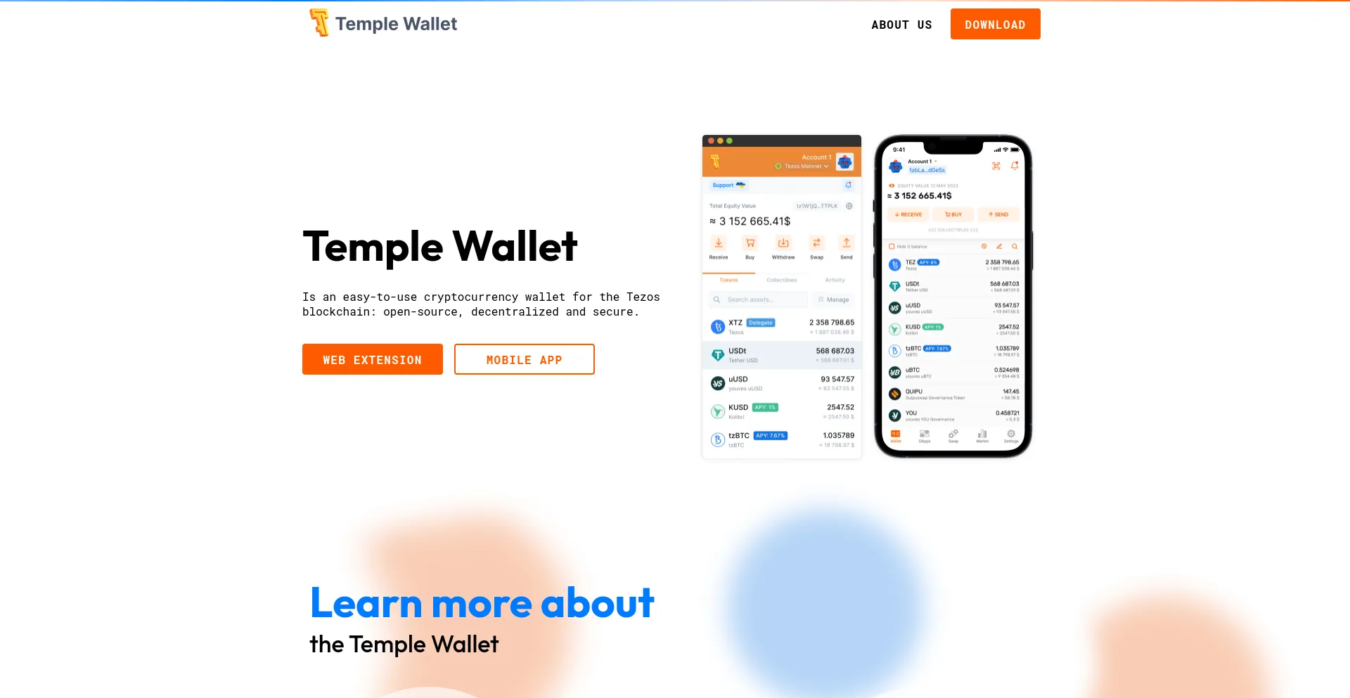 Screenshot of templewallet.com homepage