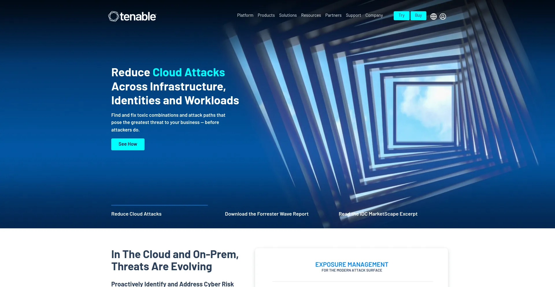 Screenshot of tenable.com homepage