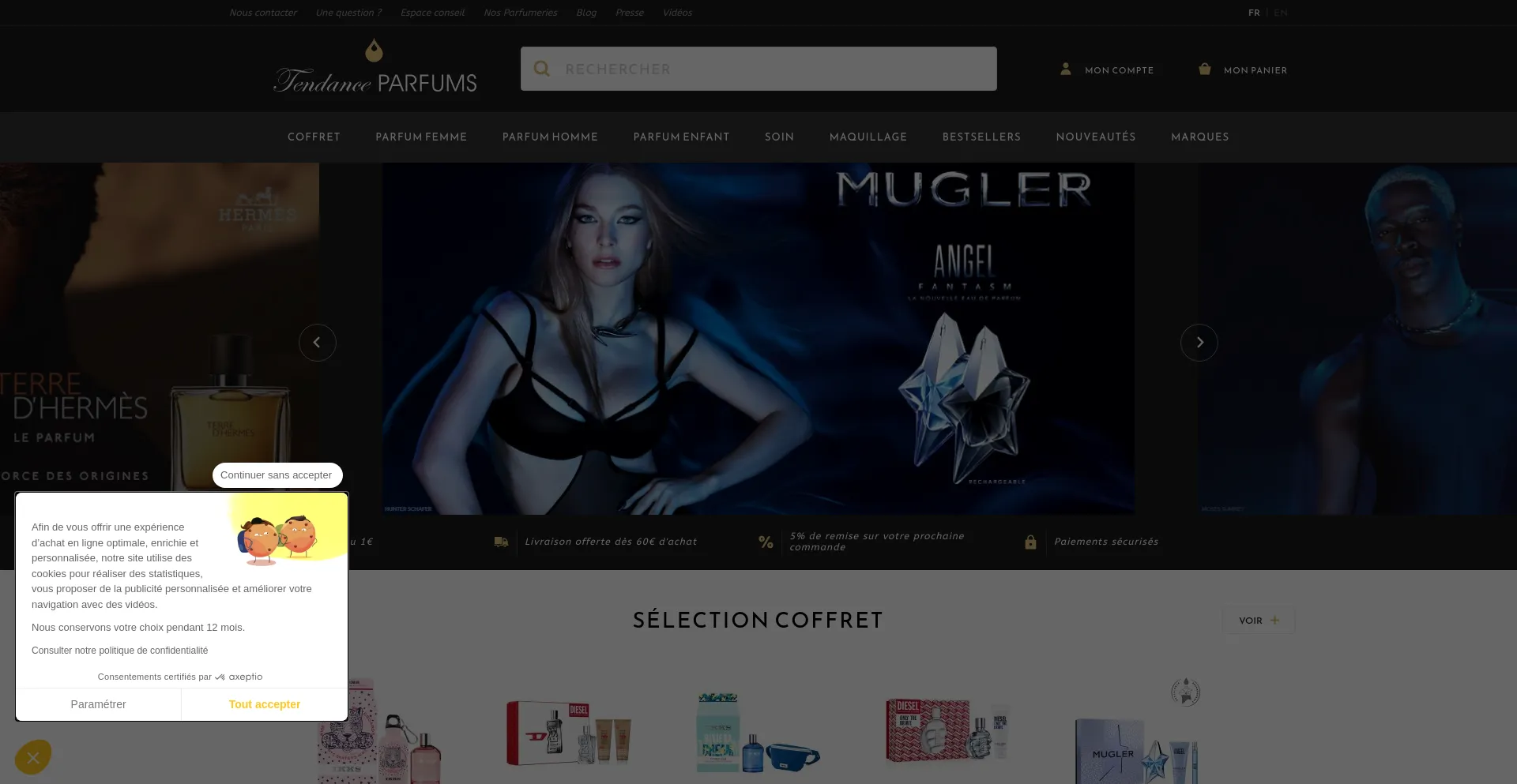 Screenshot of tendance-parfums.com homepage