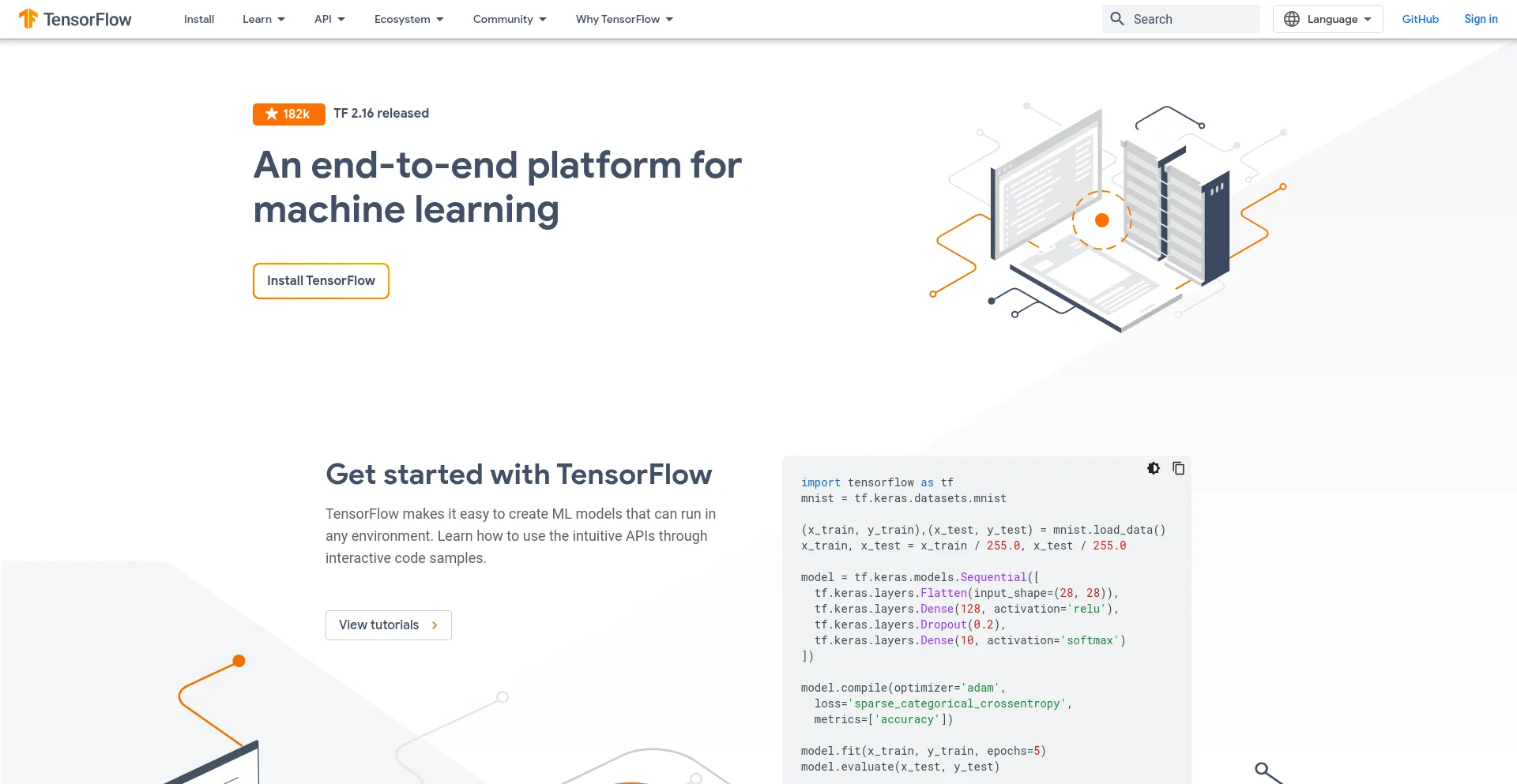 Screenshot of tensorflow.org homepage