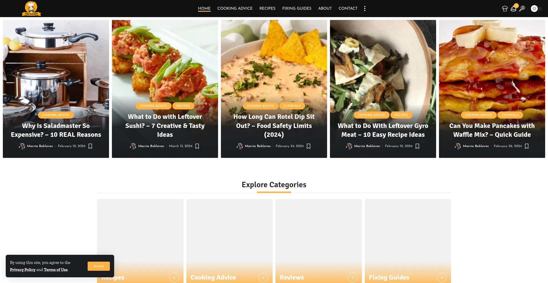 Screenshot of terraskitchen.com homepage