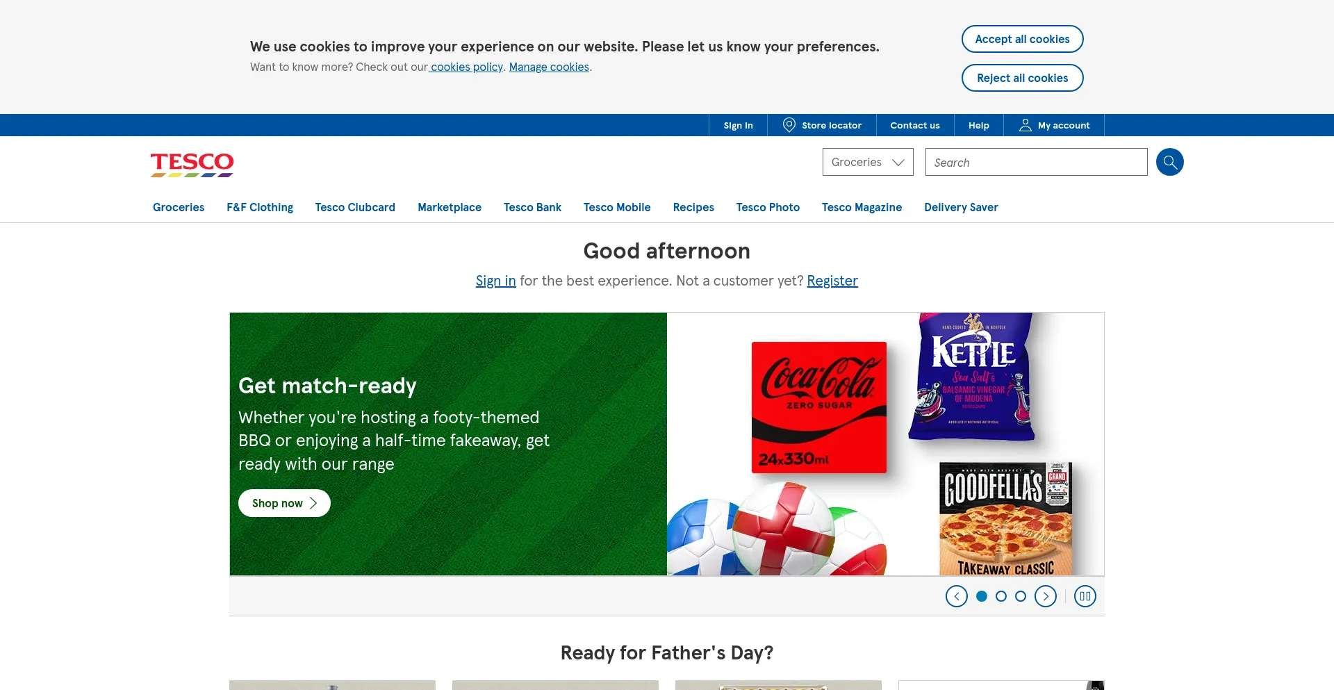 Screenshot of tesco.com homepage