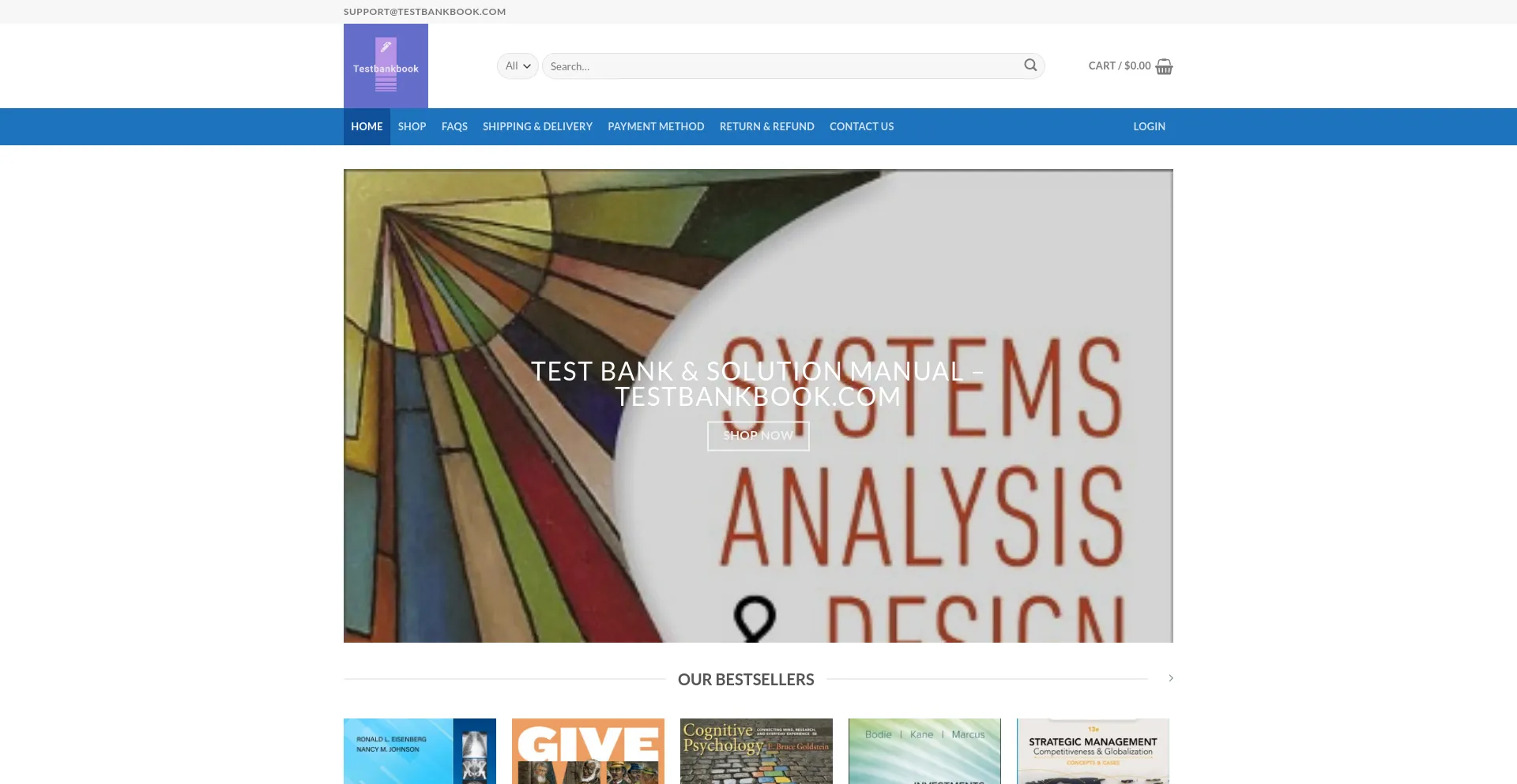 Screenshot of testbankbook.com homepage
