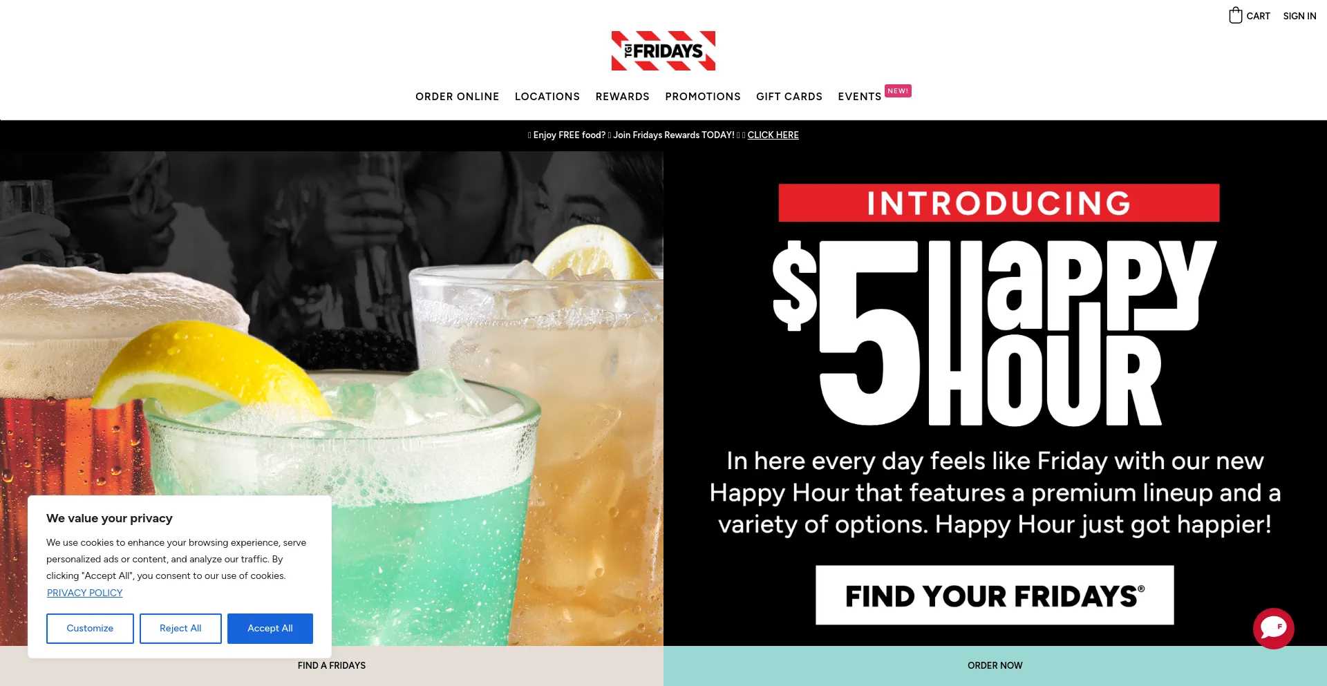 Screenshot of tgifridays.com homepage