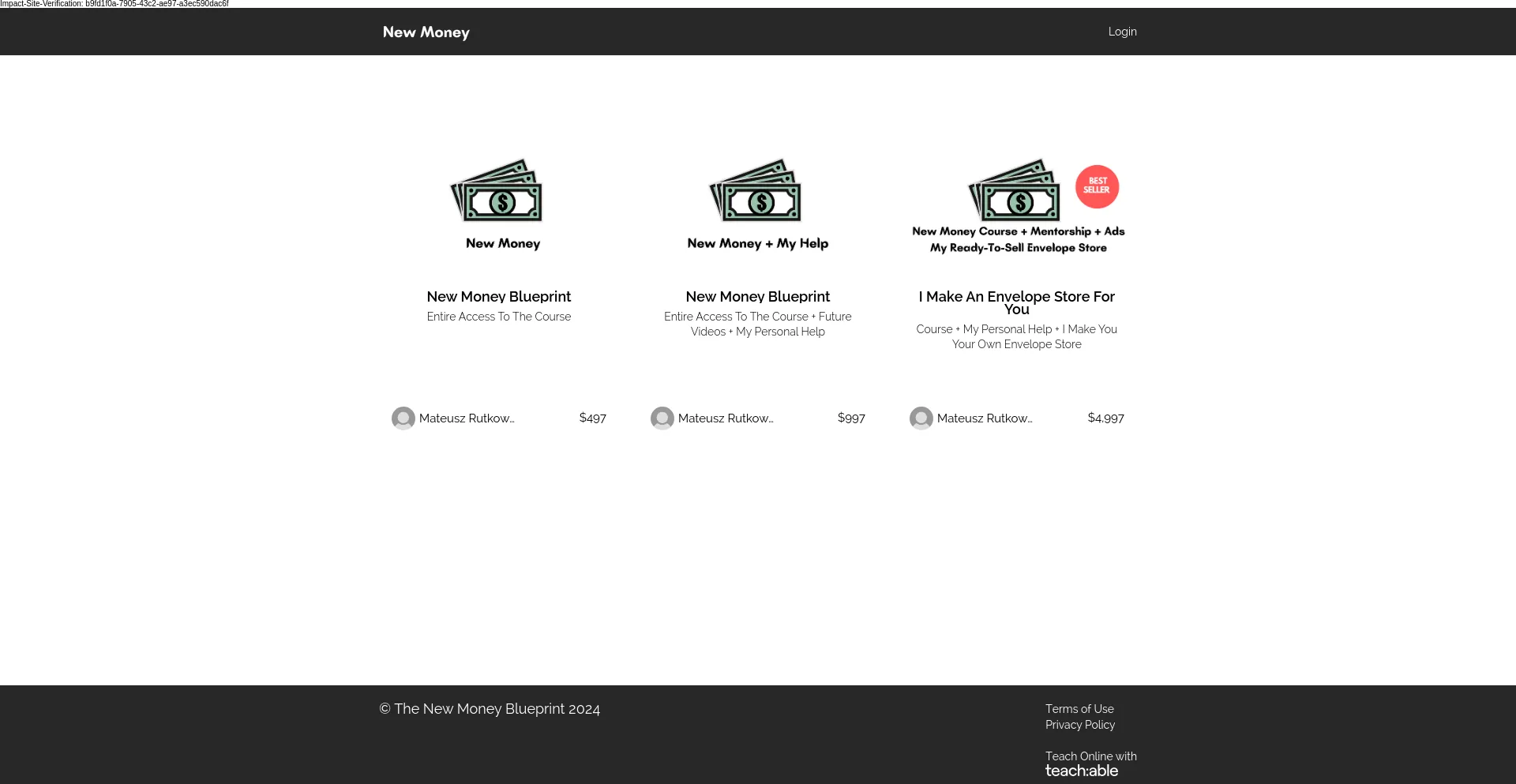 Screenshot of the-new-money-blueprint.teachable.com homepage