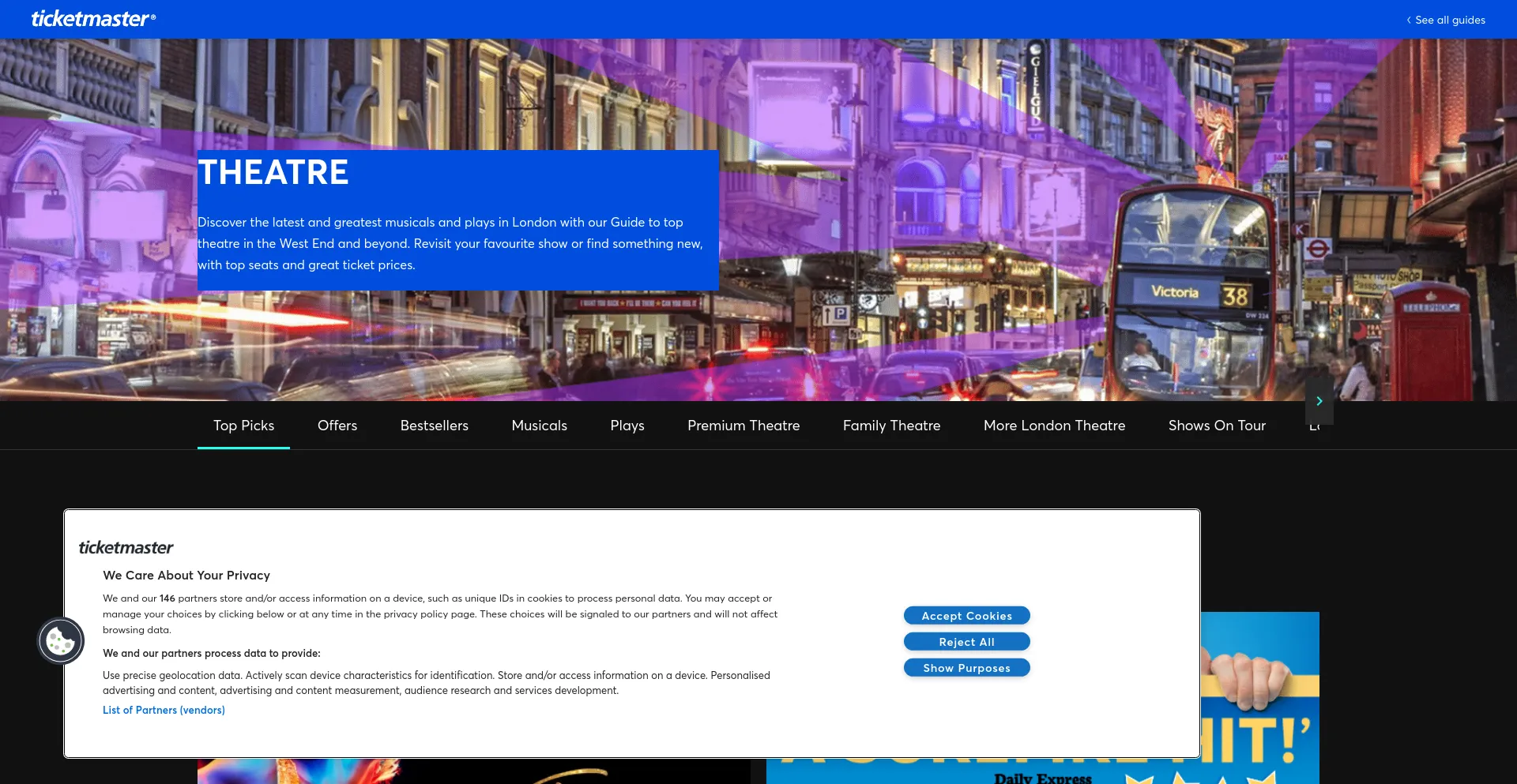 Screenshot of theatre.ticketmaster.co.uk homepage