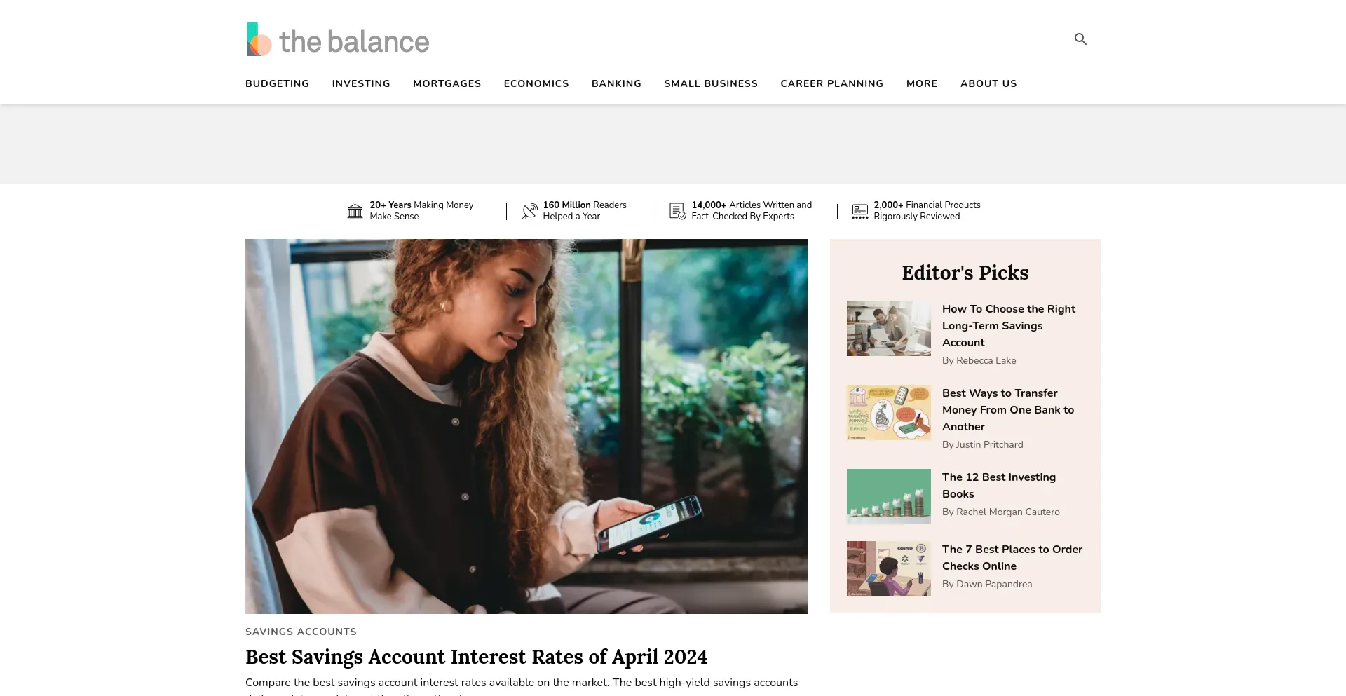 Screenshot of thebalancemoney.com homepage