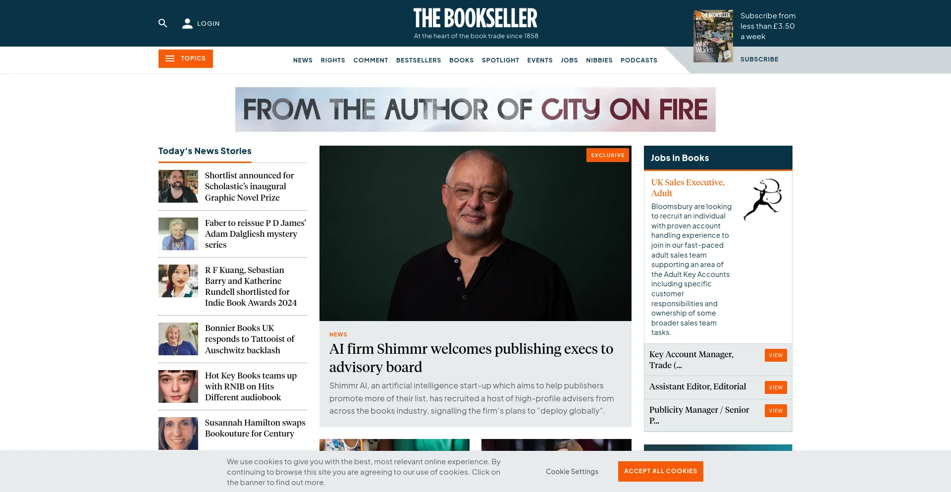 Screenshot of thebookseller.com homepage