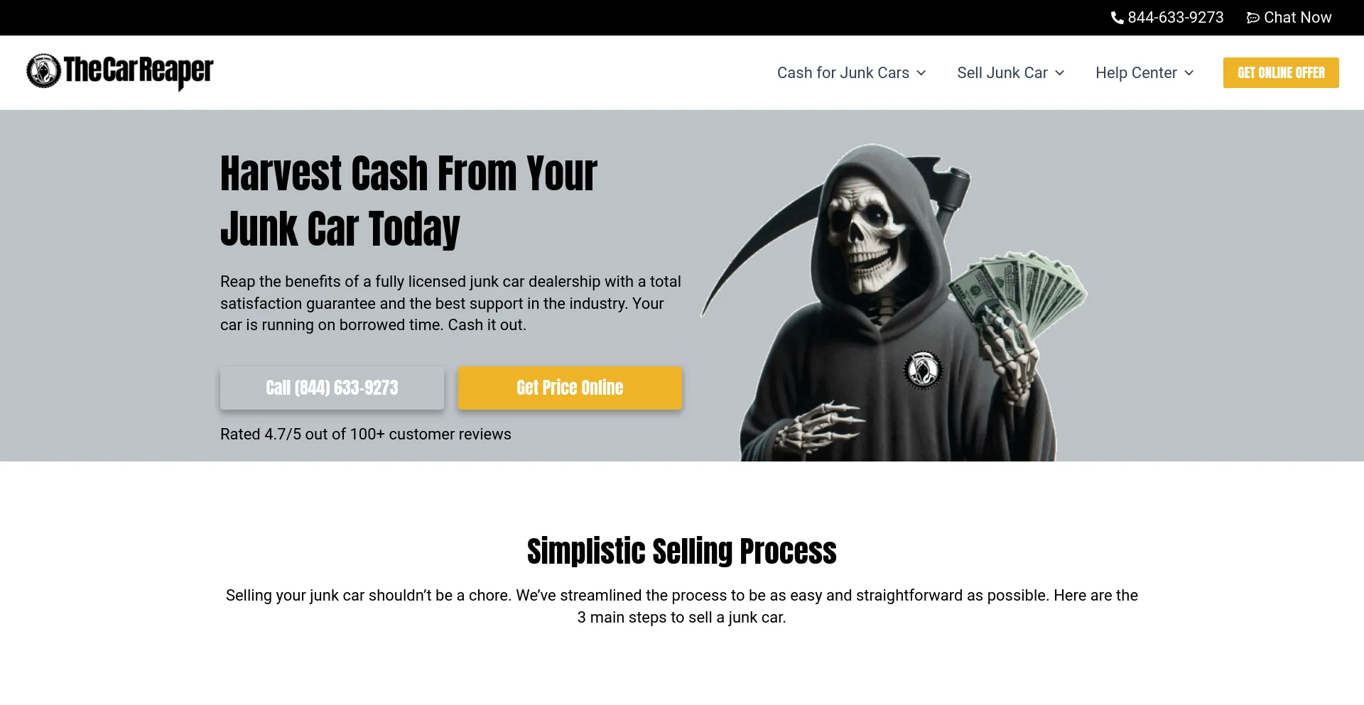 Screenshot of thecarreaper.com homepage