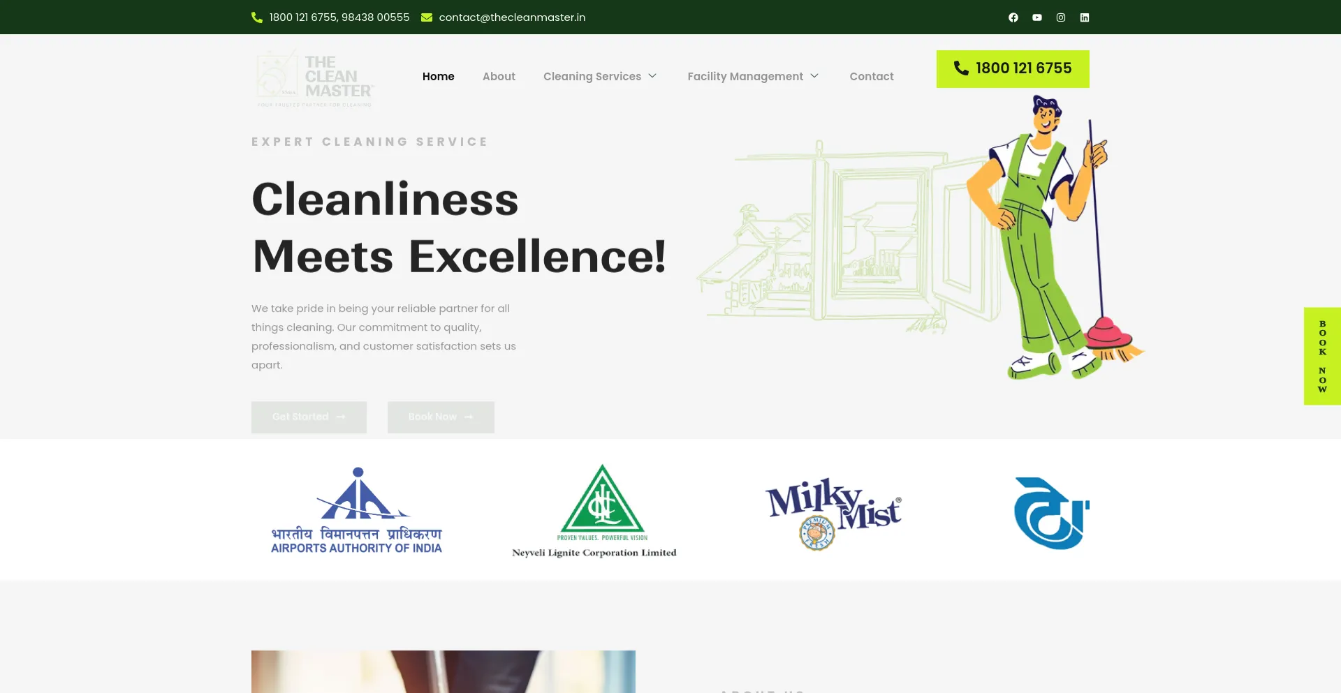 Screenshot of thecleanmaster.in homepage