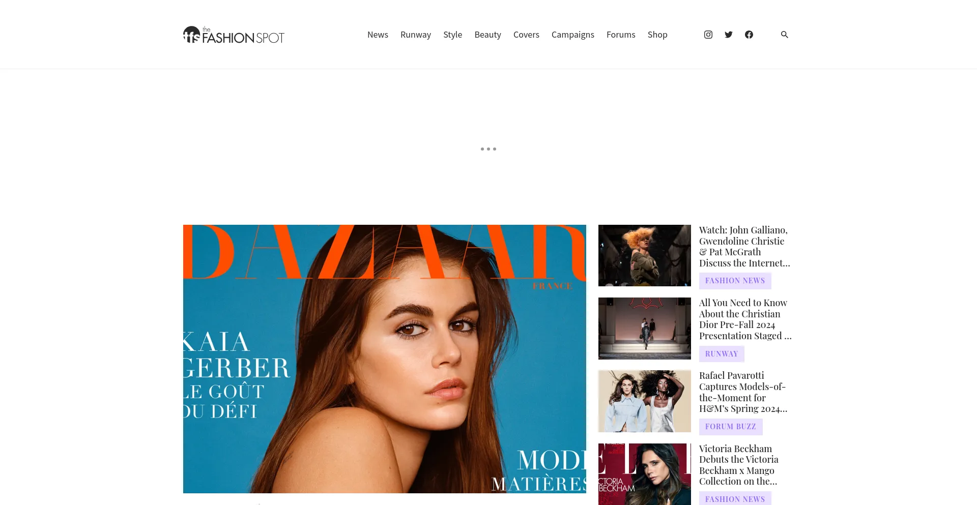 Screenshot of thefashionspot.com homepage