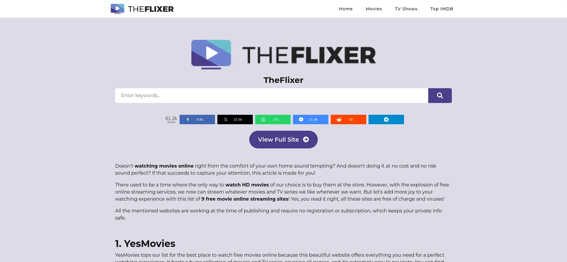 Screenshot of theflixertv.to homepage