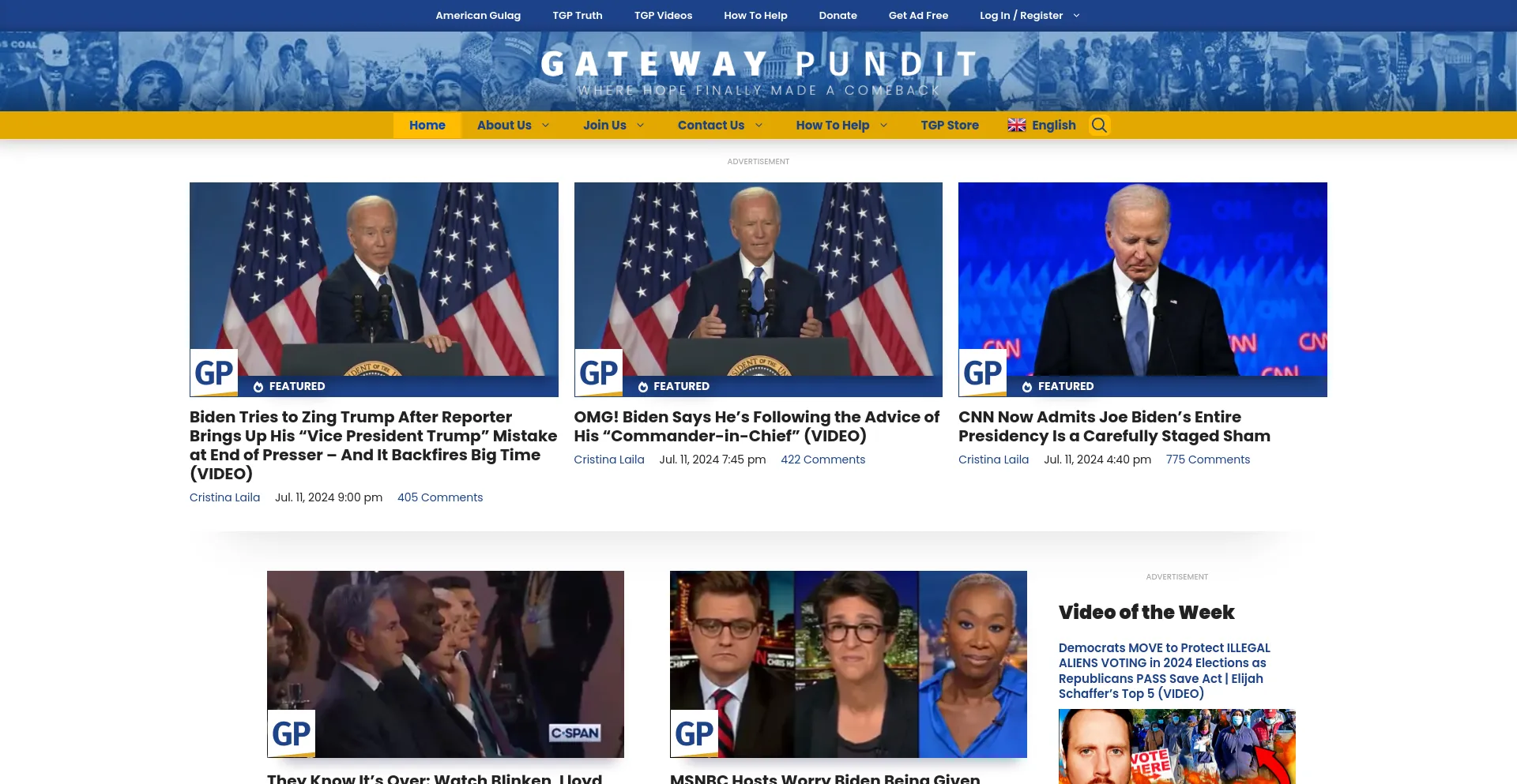 Screenshot of thegatewaypundit.com homepage