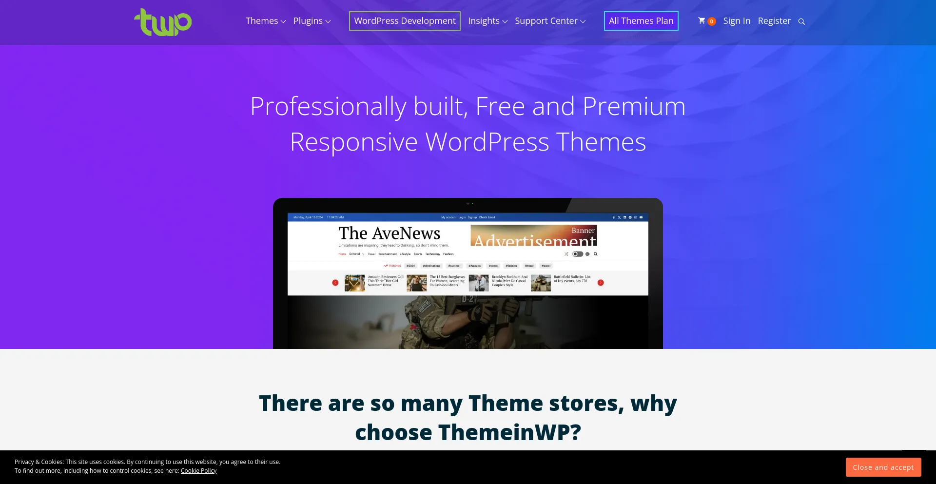 Screenshot of themeinwp.com homepage