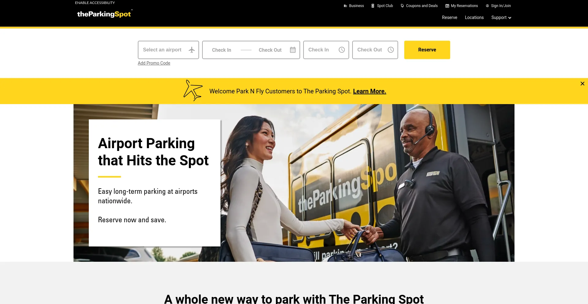 Screenshot of theparkingspot.com homepage