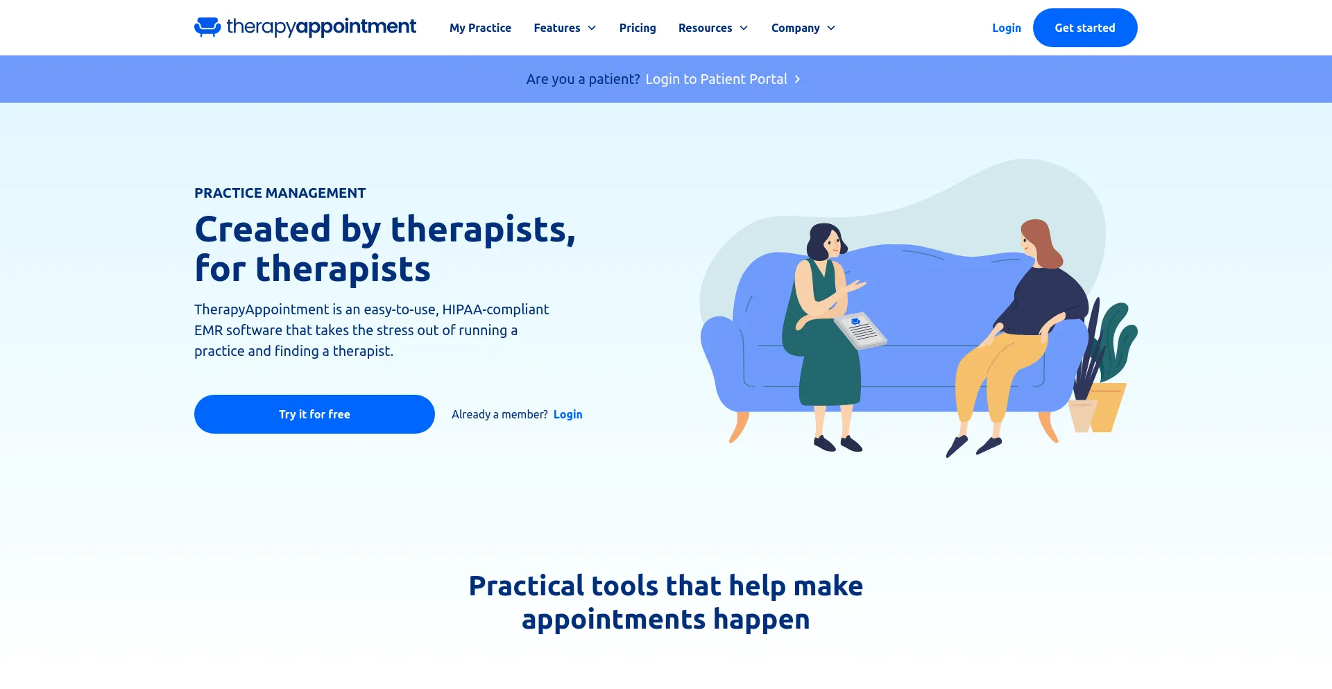 Screenshot of therapyappointment.com homepage