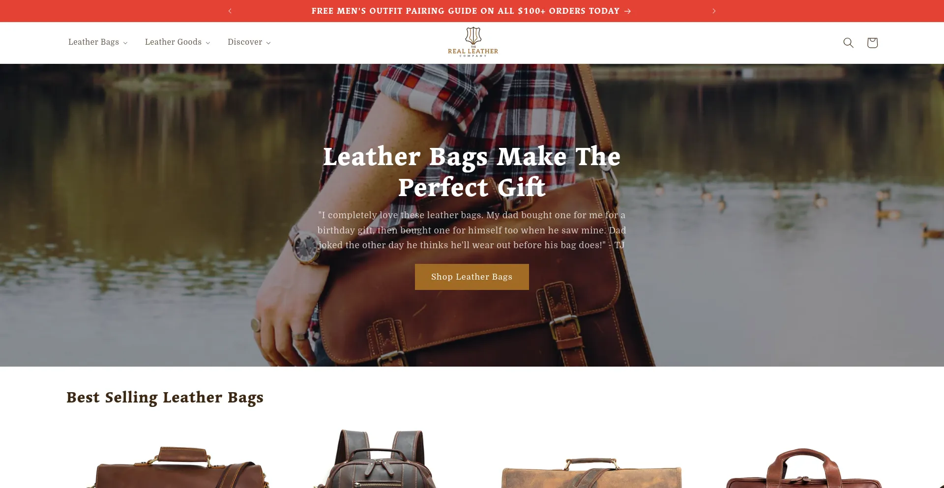 Screenshot of therealleathercompany.com homepage