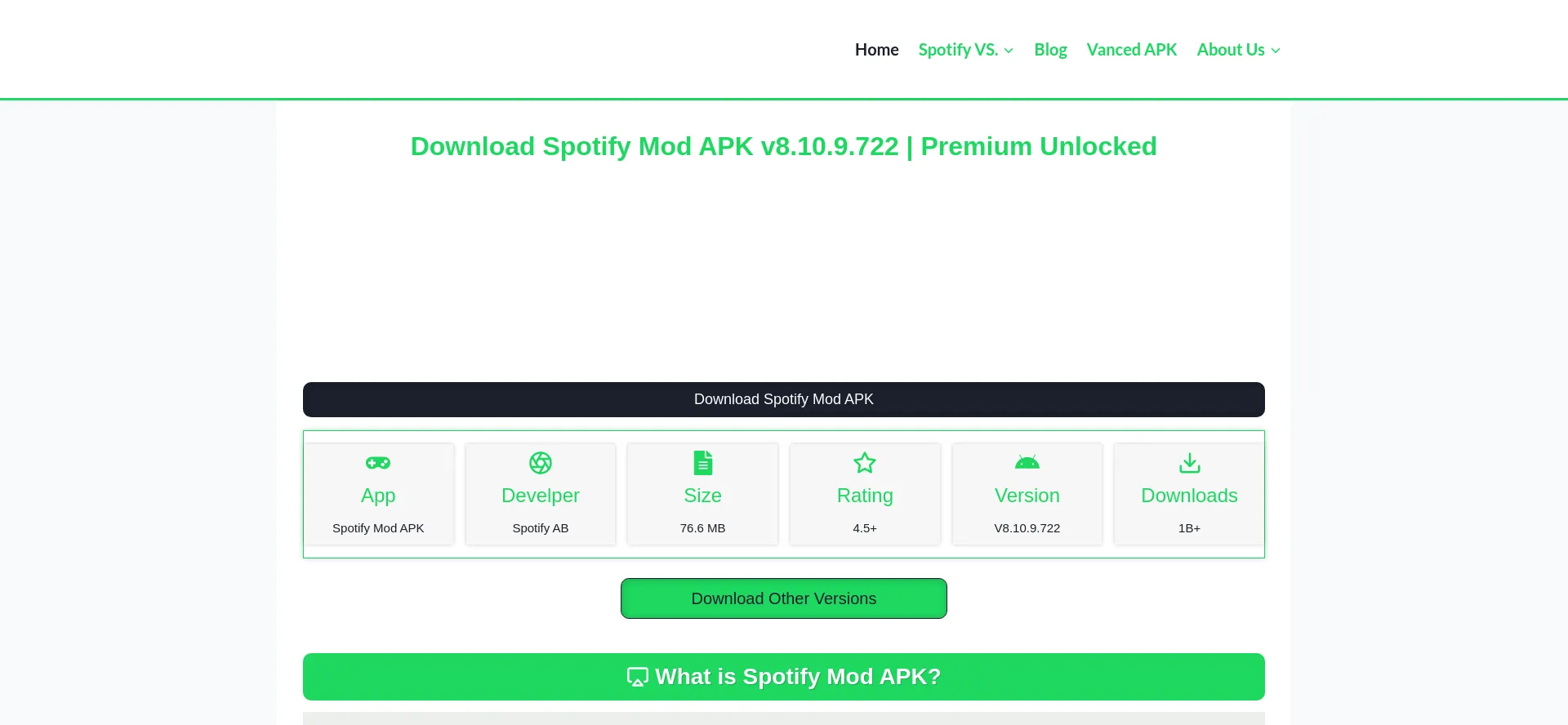 Screenshot of thespotifymodapk.in homepage