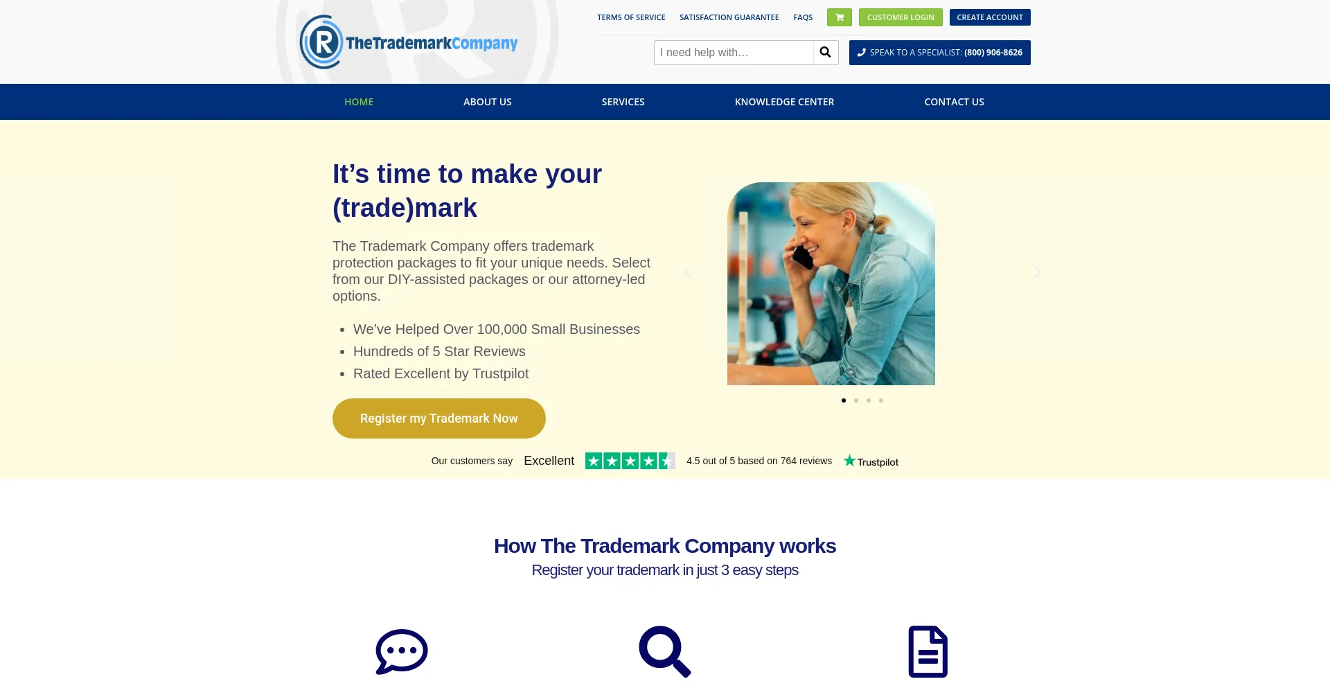 Screenshot of thetrademarkcompany.com homepage