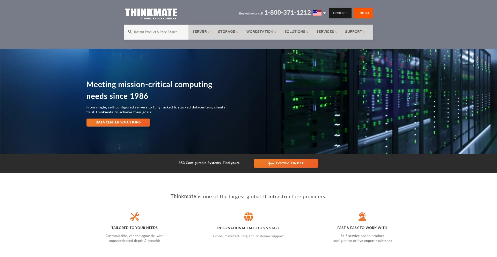 Screenshot of thinkmate.com homepage