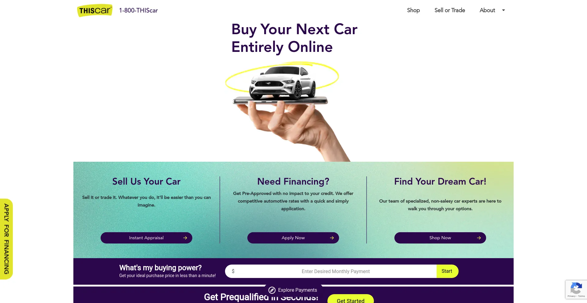 Screenshot of thiscar.com homepage