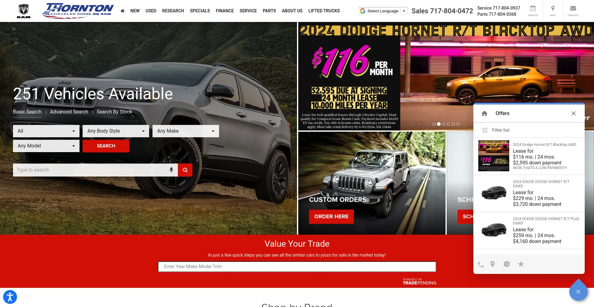 Screenshot of thorntonjeepram247.com homepage