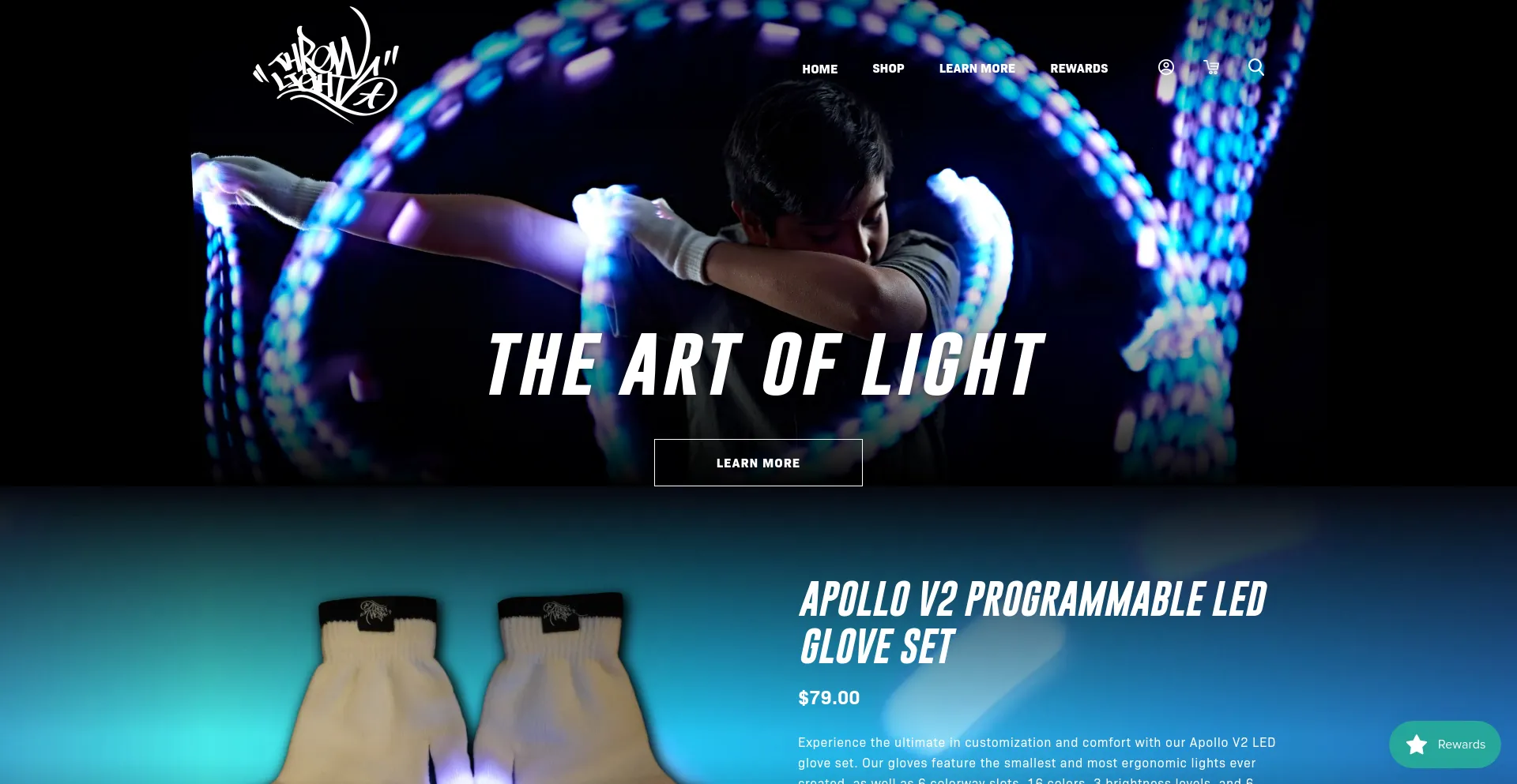 Screenshot of throwlights.com homepage