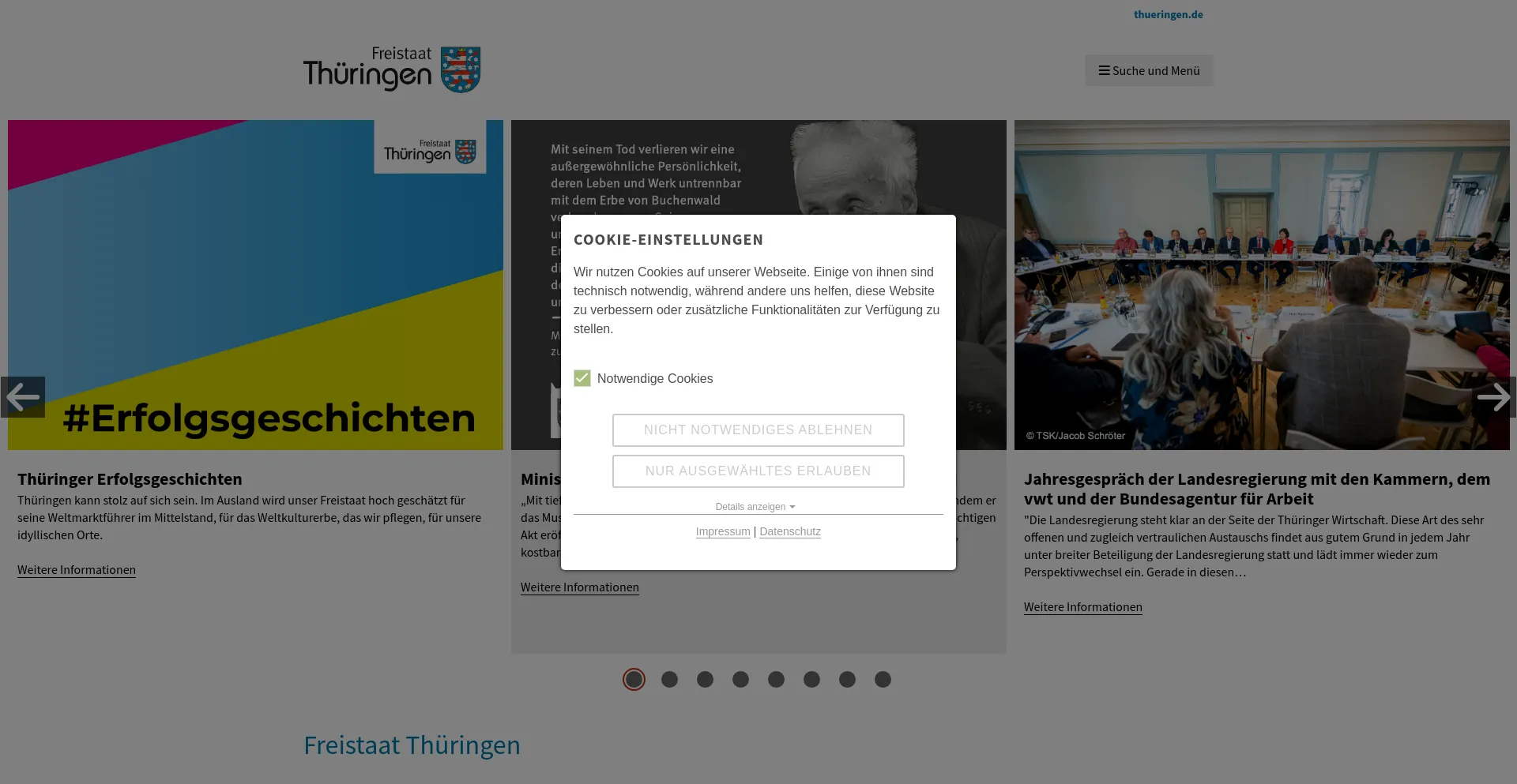 Screenshot of thueringen.de homepage