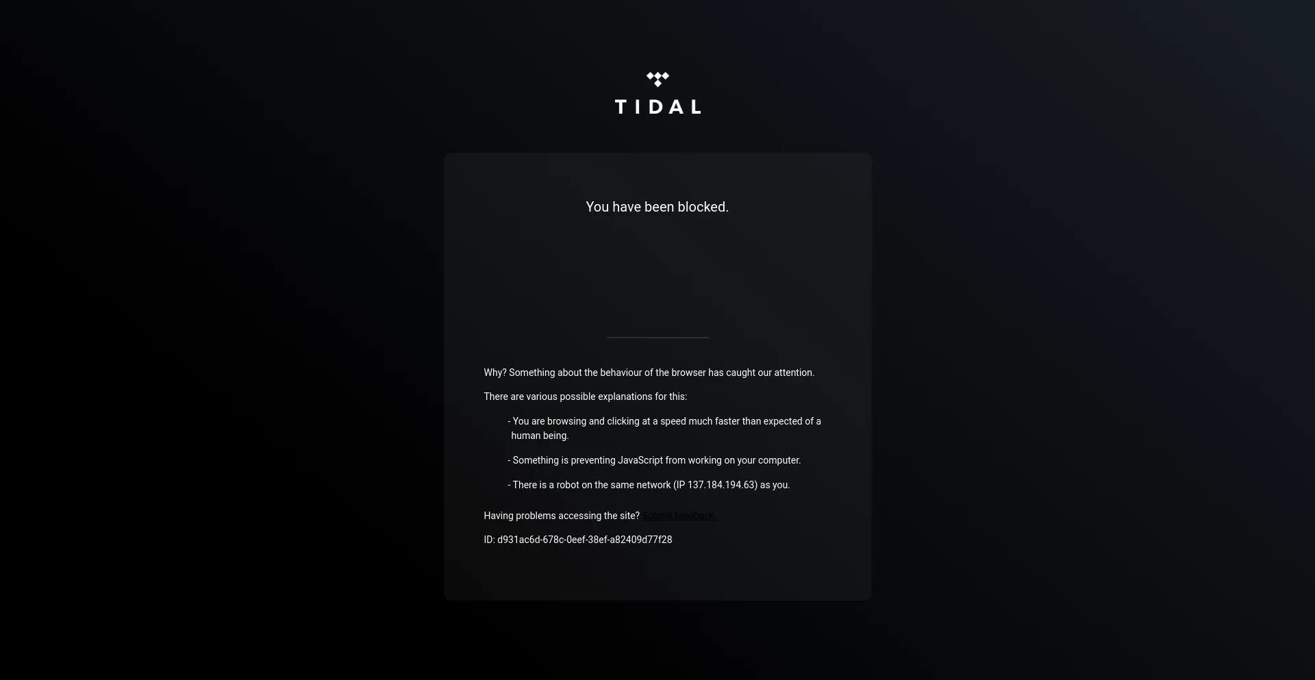 Screenshot of tidal.com homepage