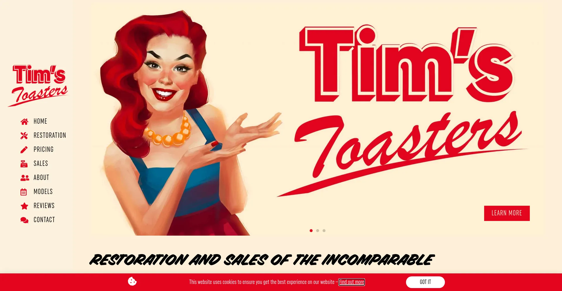 Screenshot of timstoasters.com homepage