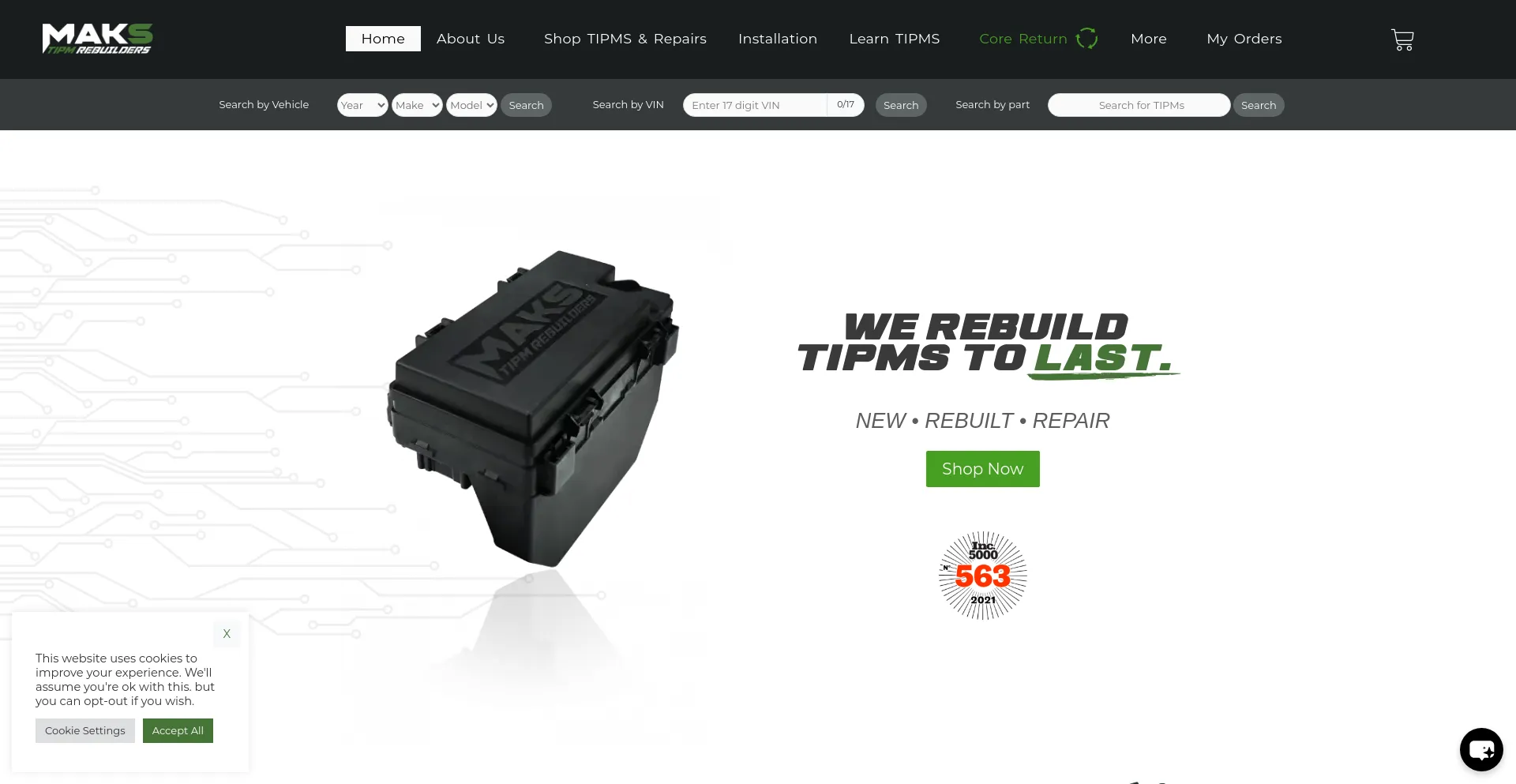 Screenshot of tipmrebuilders.com homepage