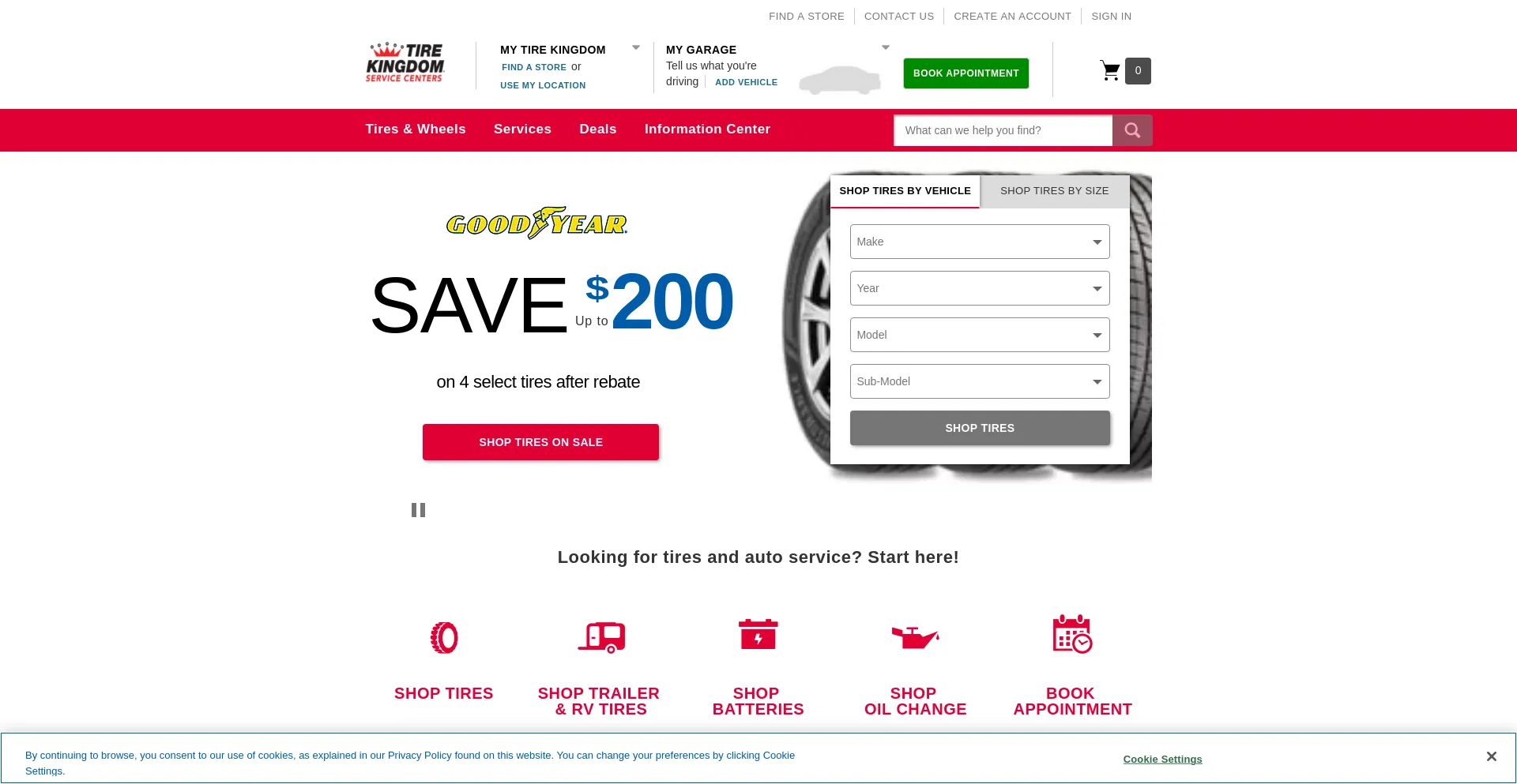 Screenshot of tirekingdom.com homepage