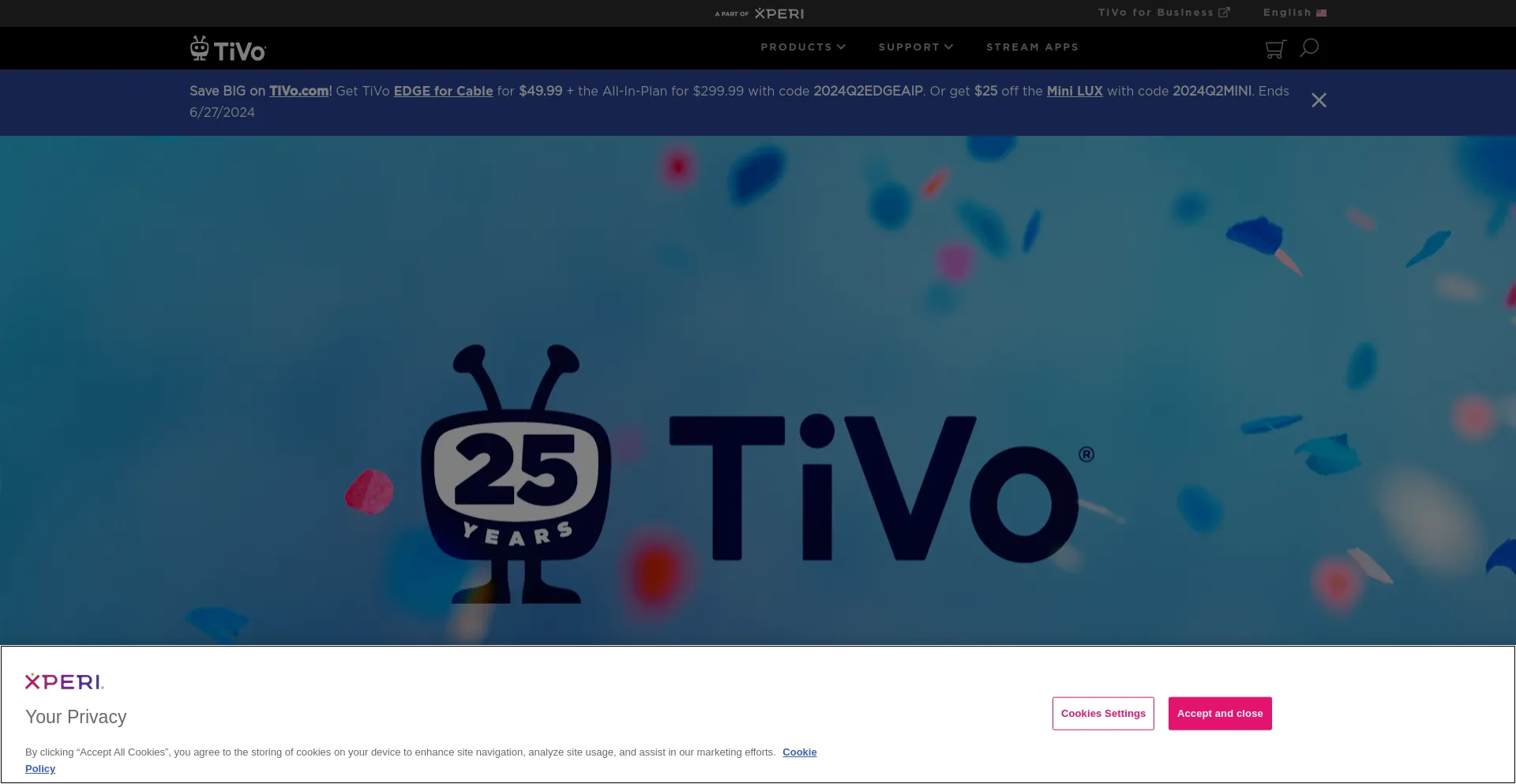 Screenshot of tivo.com homepage