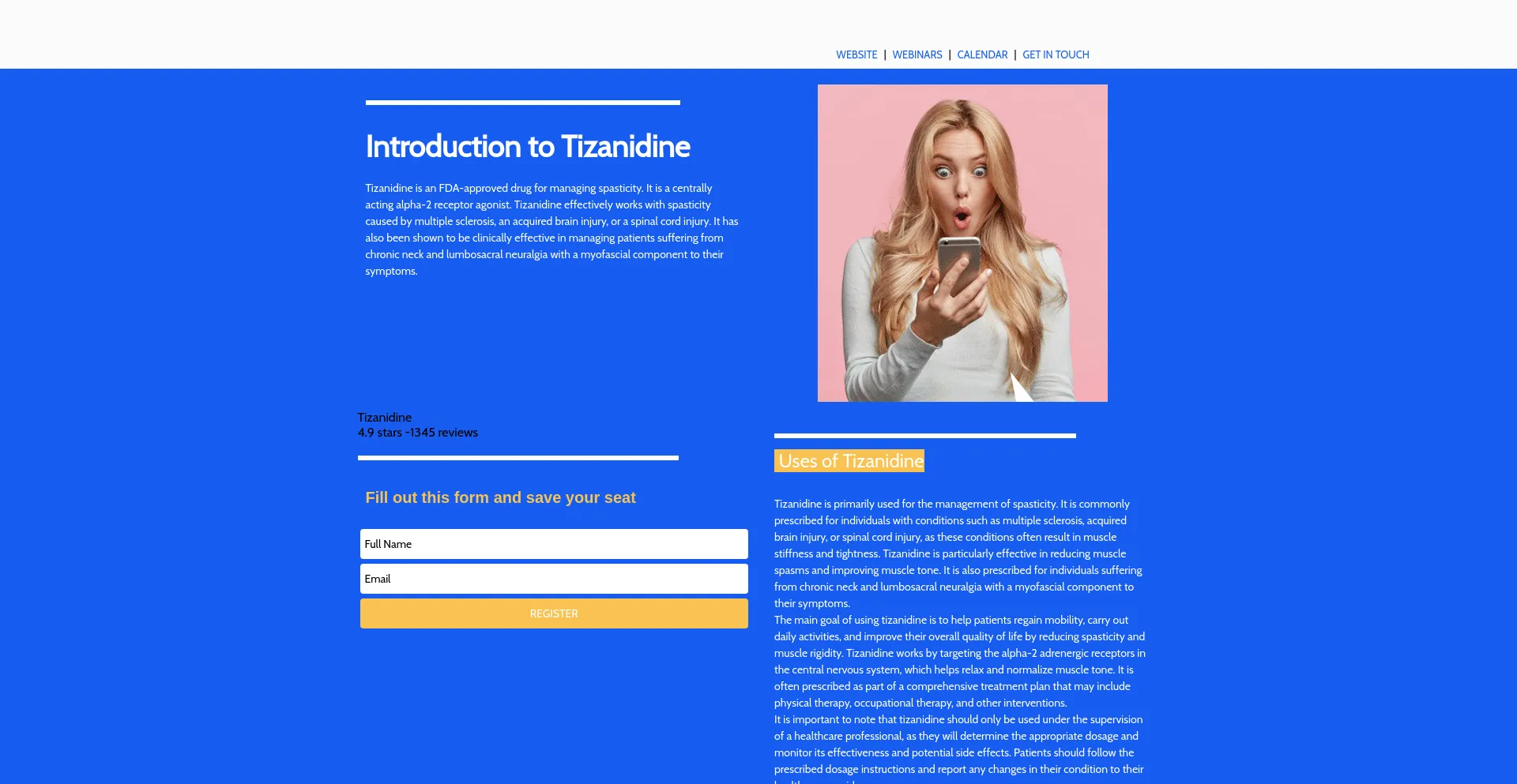 Screenshot of tizanidineinfo.com homepage