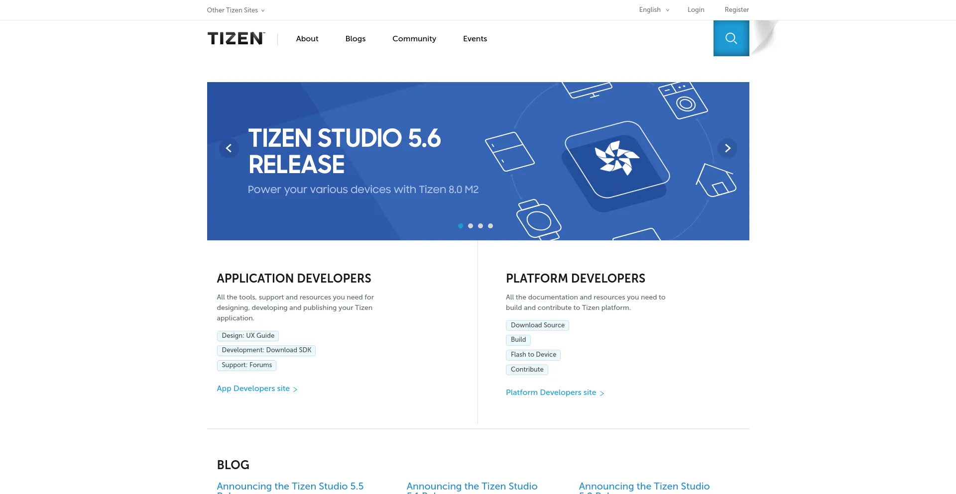 Screenshot of tizen.org homepage