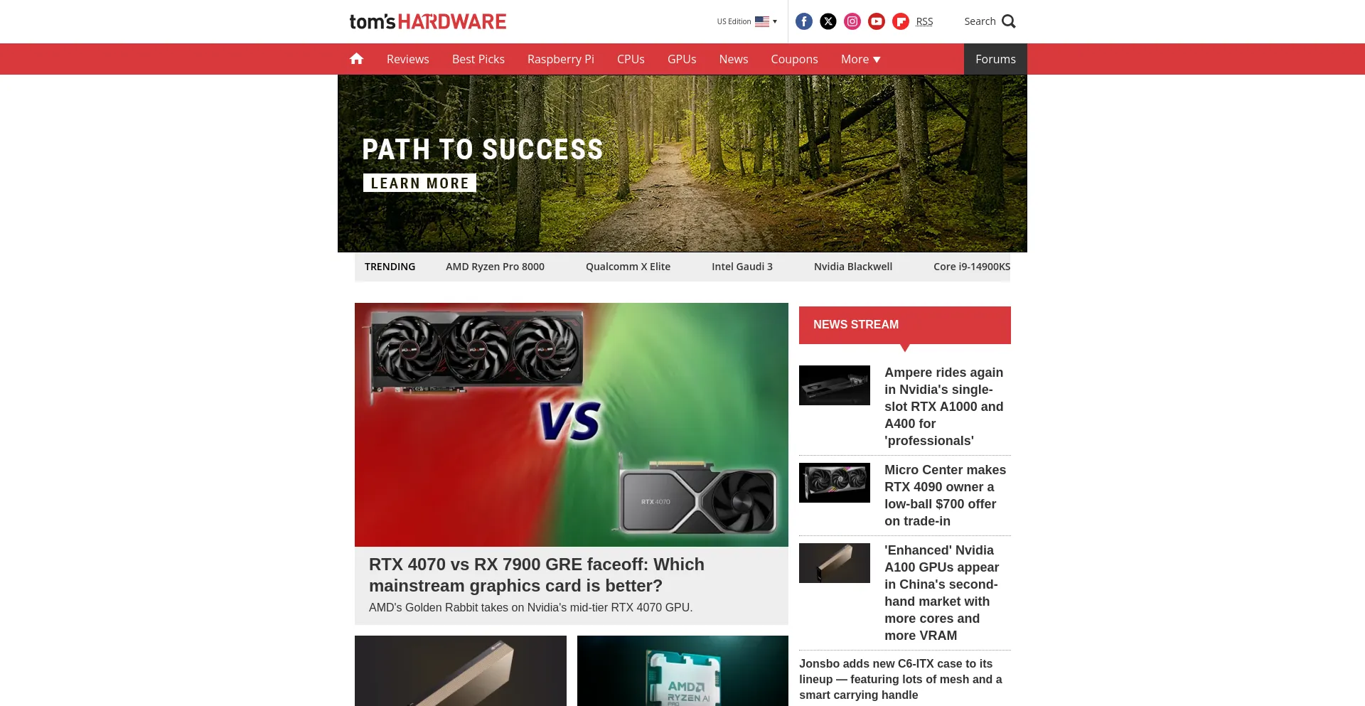 Screenshot of tomshardware.com homepage