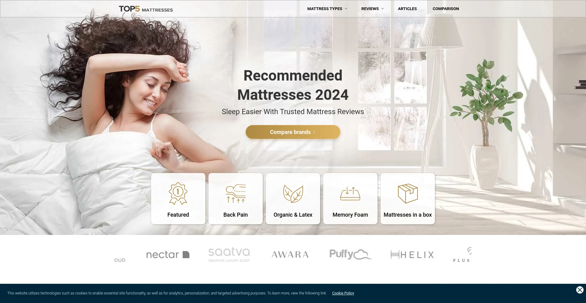 Screenshot of top5-mattresses.com homepage