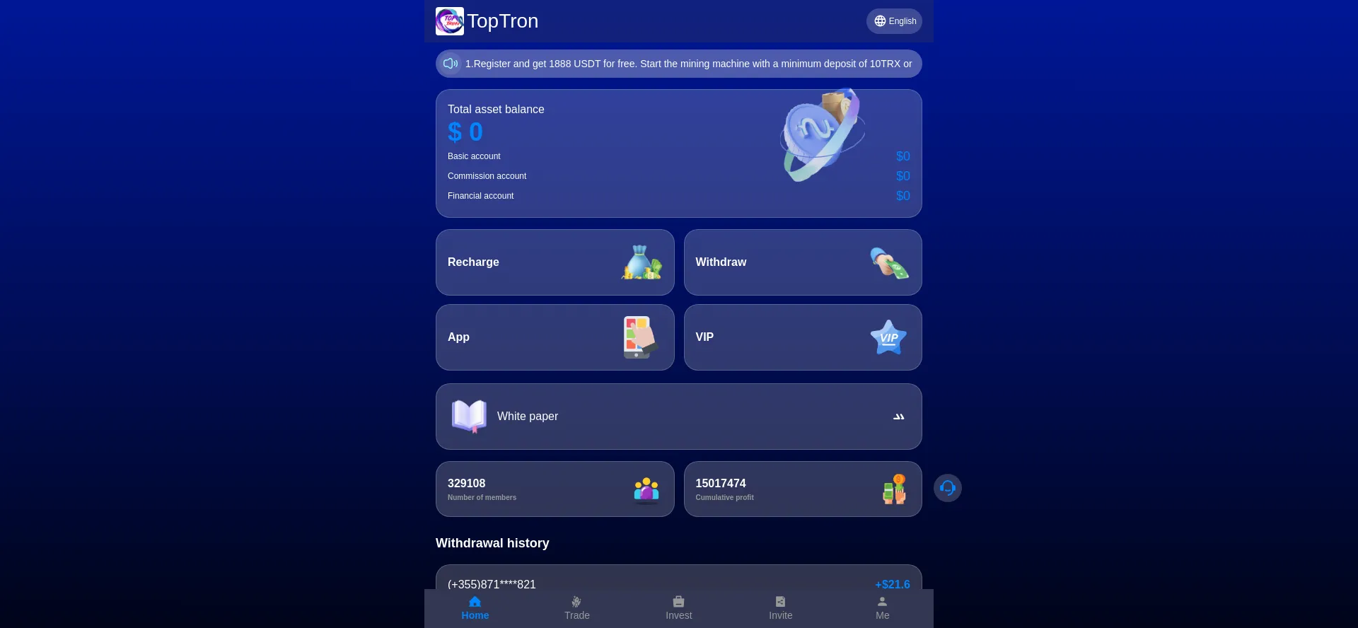 Screenshot of toptron.xyz homepage