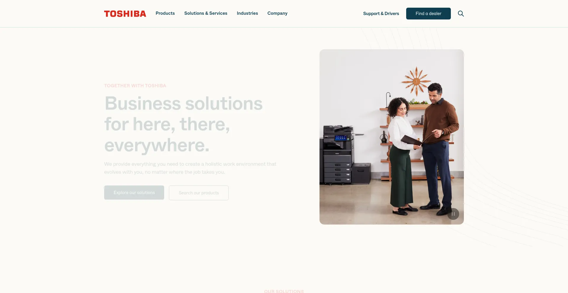 Screenshot of toshiba-solutions.com homepage