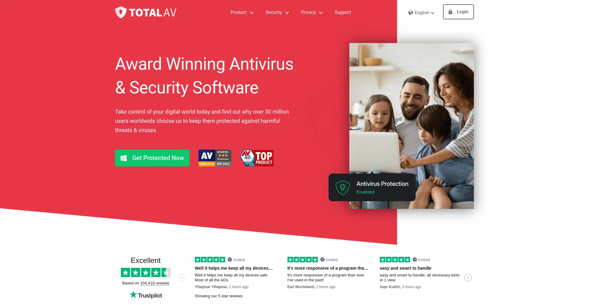 Screenshot of totalav.com homepage