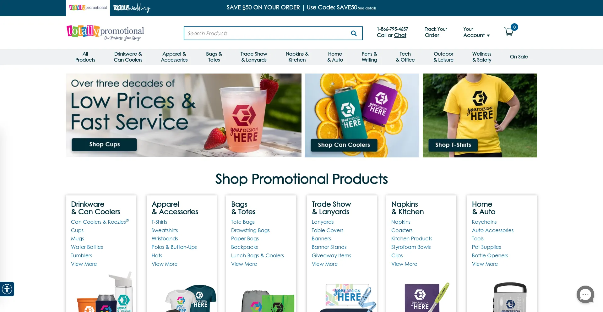 Screenshot of totallypromotional.com homepage