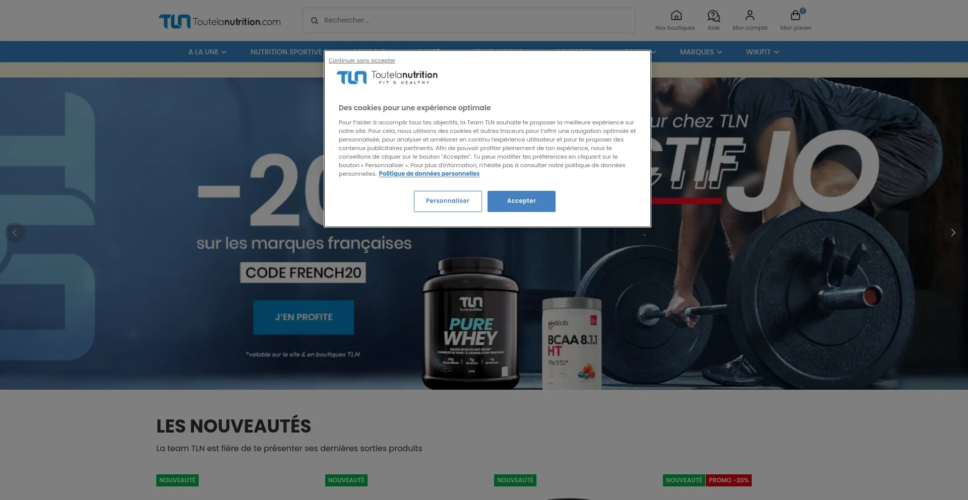 Screenshot of toutelanutrition.com homepage