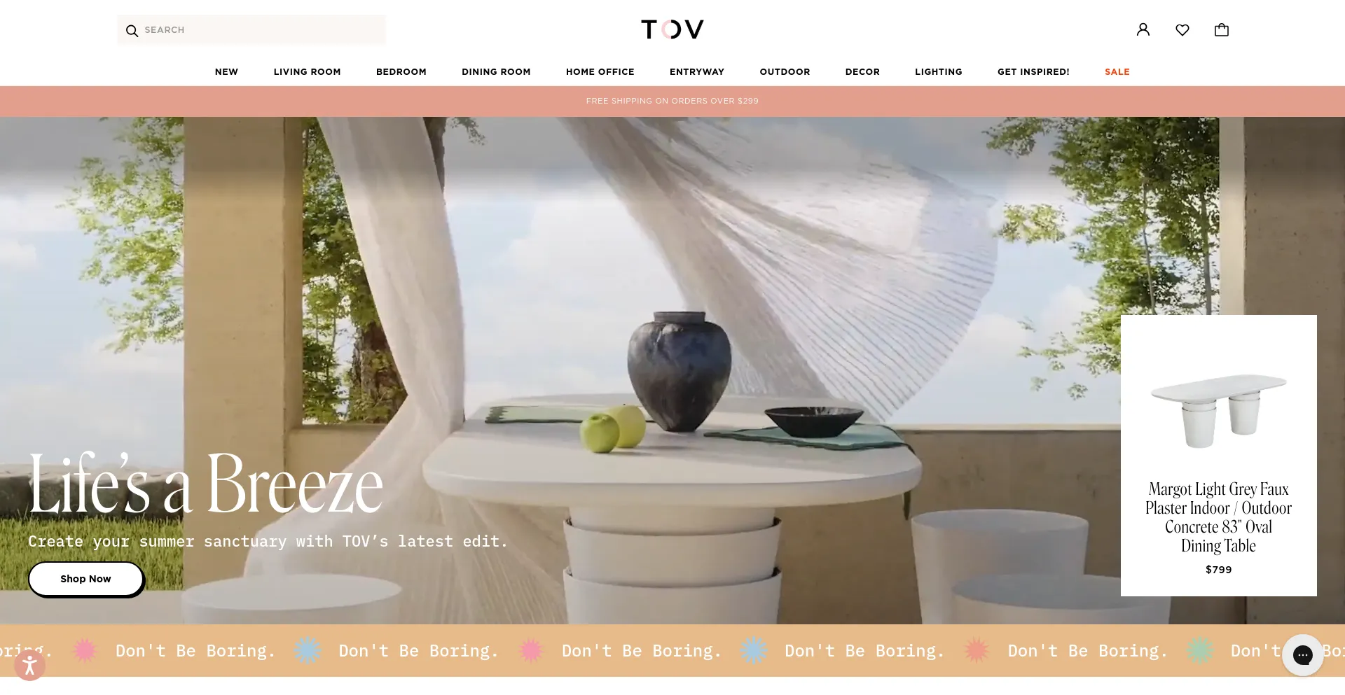 Screenshot of tovfurniture.com homepage