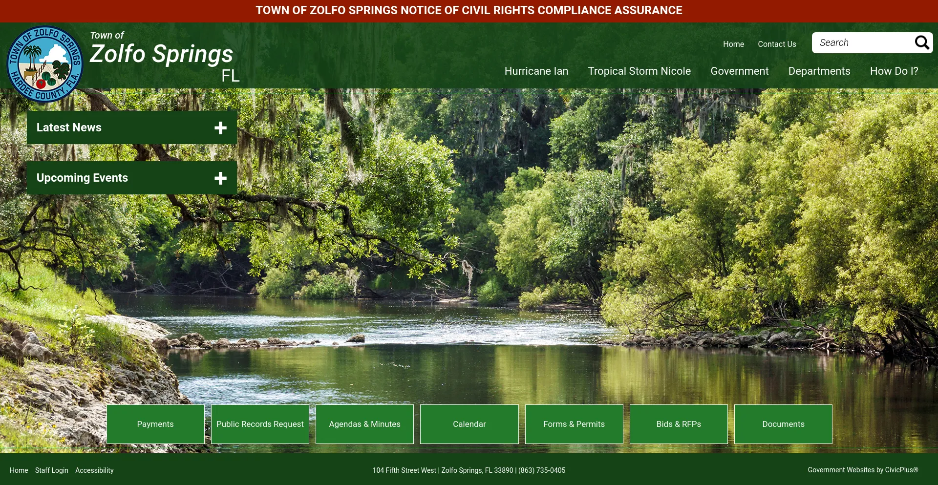 Screenshot of townofzolfo.com homepage